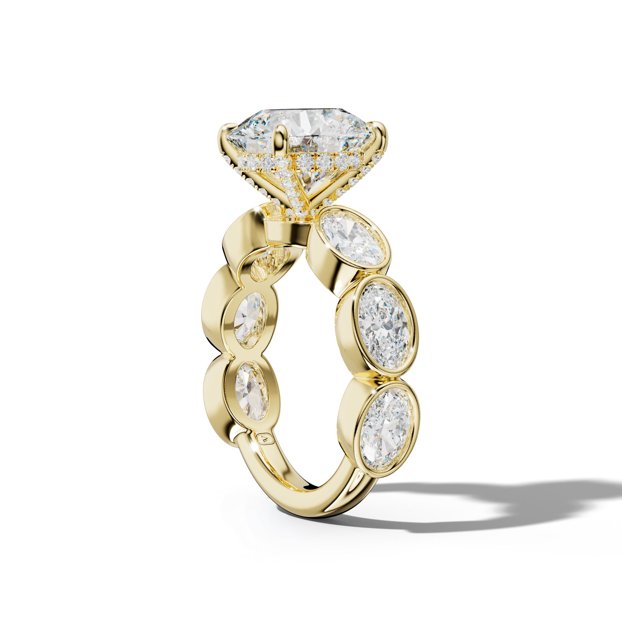Leilani Round Diamond Engagement Ring With East West Oval Side Stones