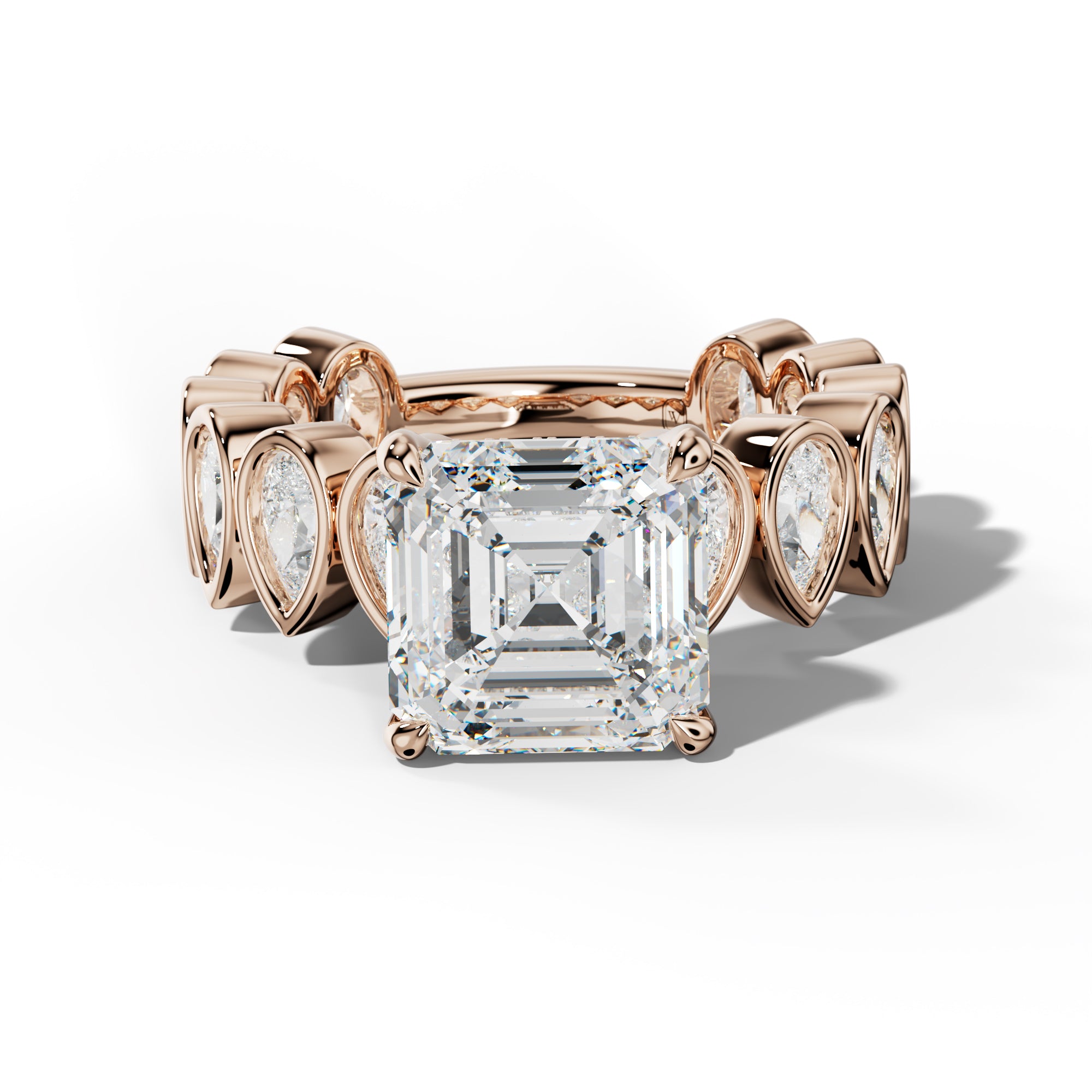 Beatrice Asscher Diamond Engagement Ring With Pear Side Stones