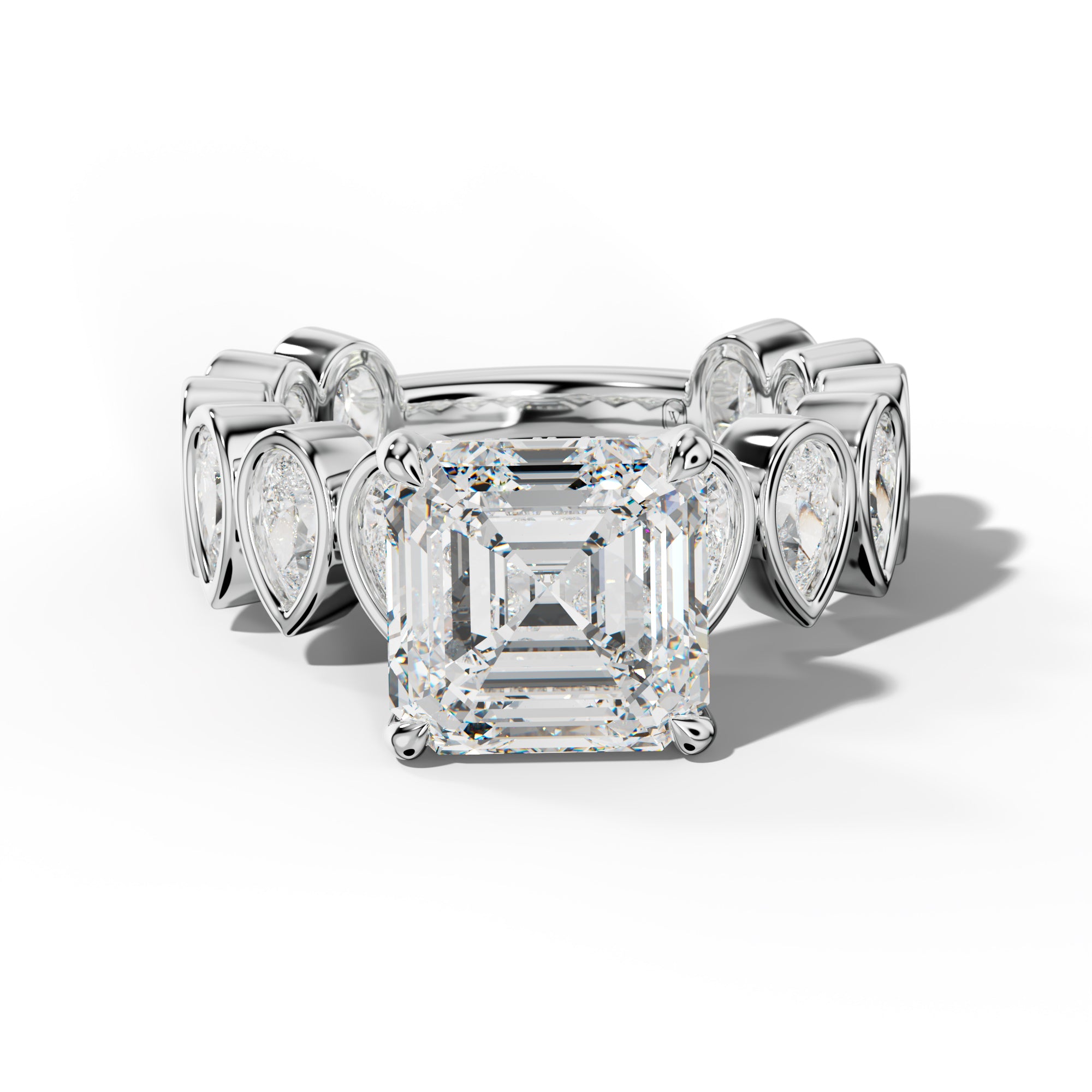 Beatrice Asscher Diamond Engagement Ring With Pear Side Stones