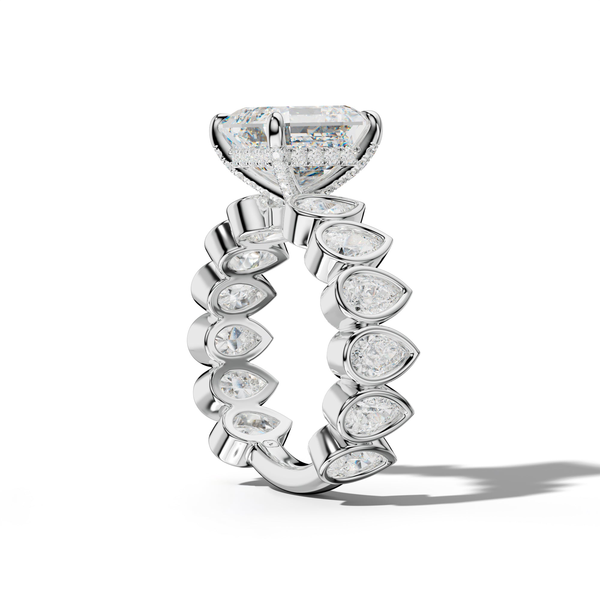 Beatrice Asscher Diamond Engagement Ring With Pear Side Stones