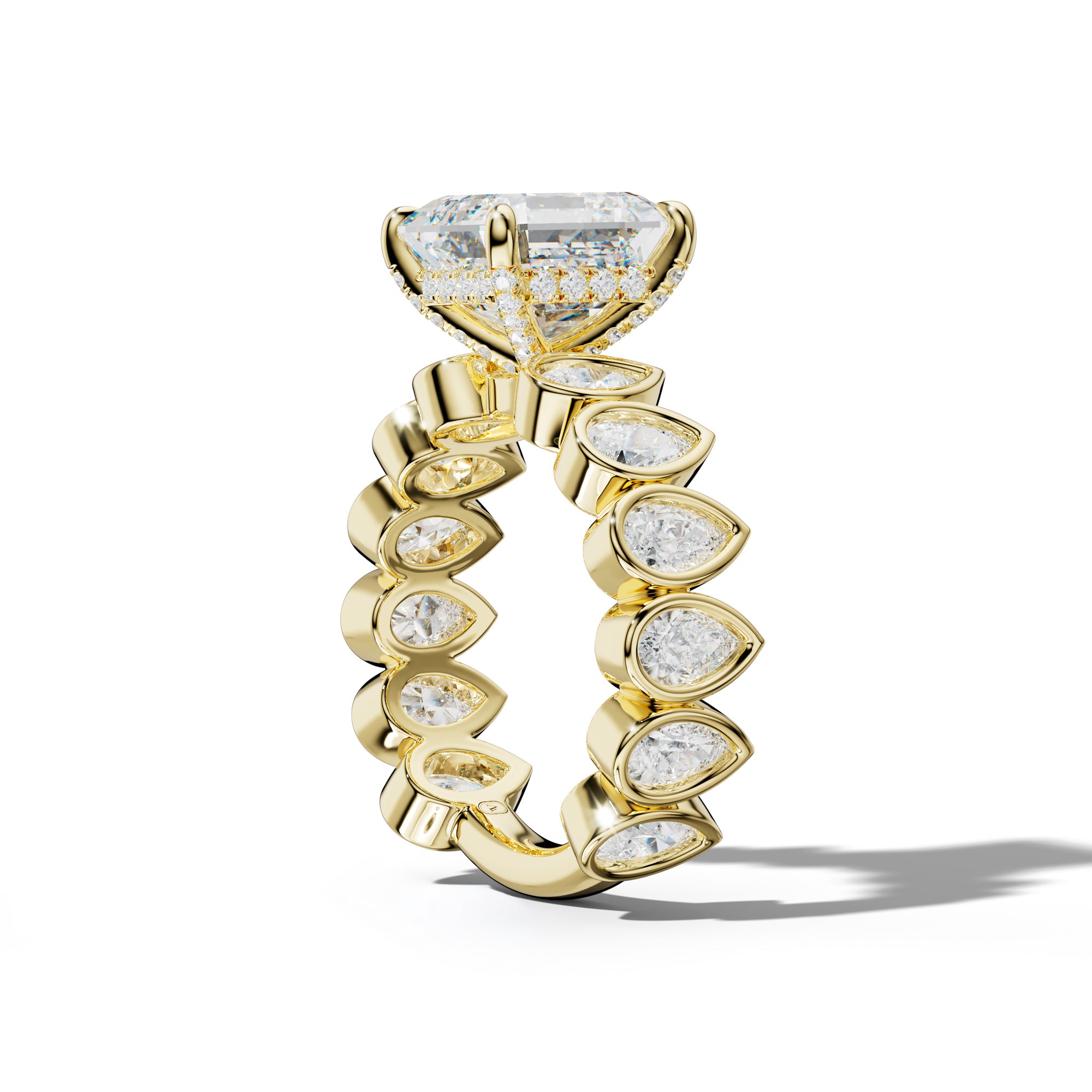 Beatrice Asscher Diamond Engagement Ring With Pear Side Stones