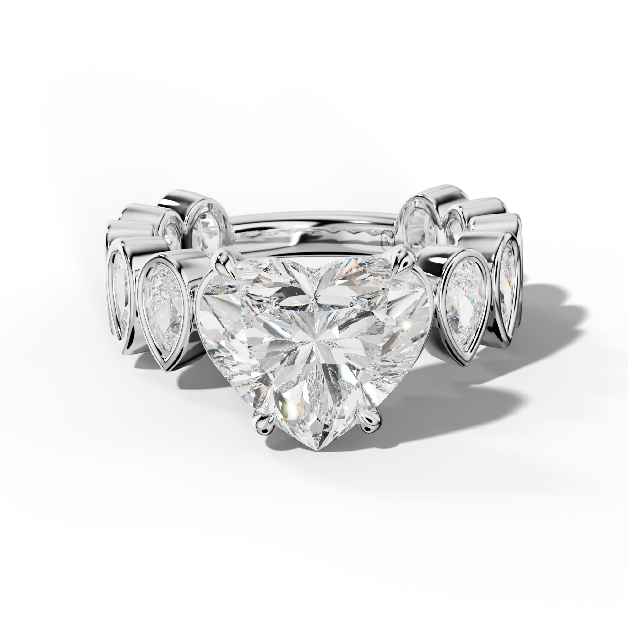 Beatrice Heart Diamond Engagement Ring With Pear Side Stones