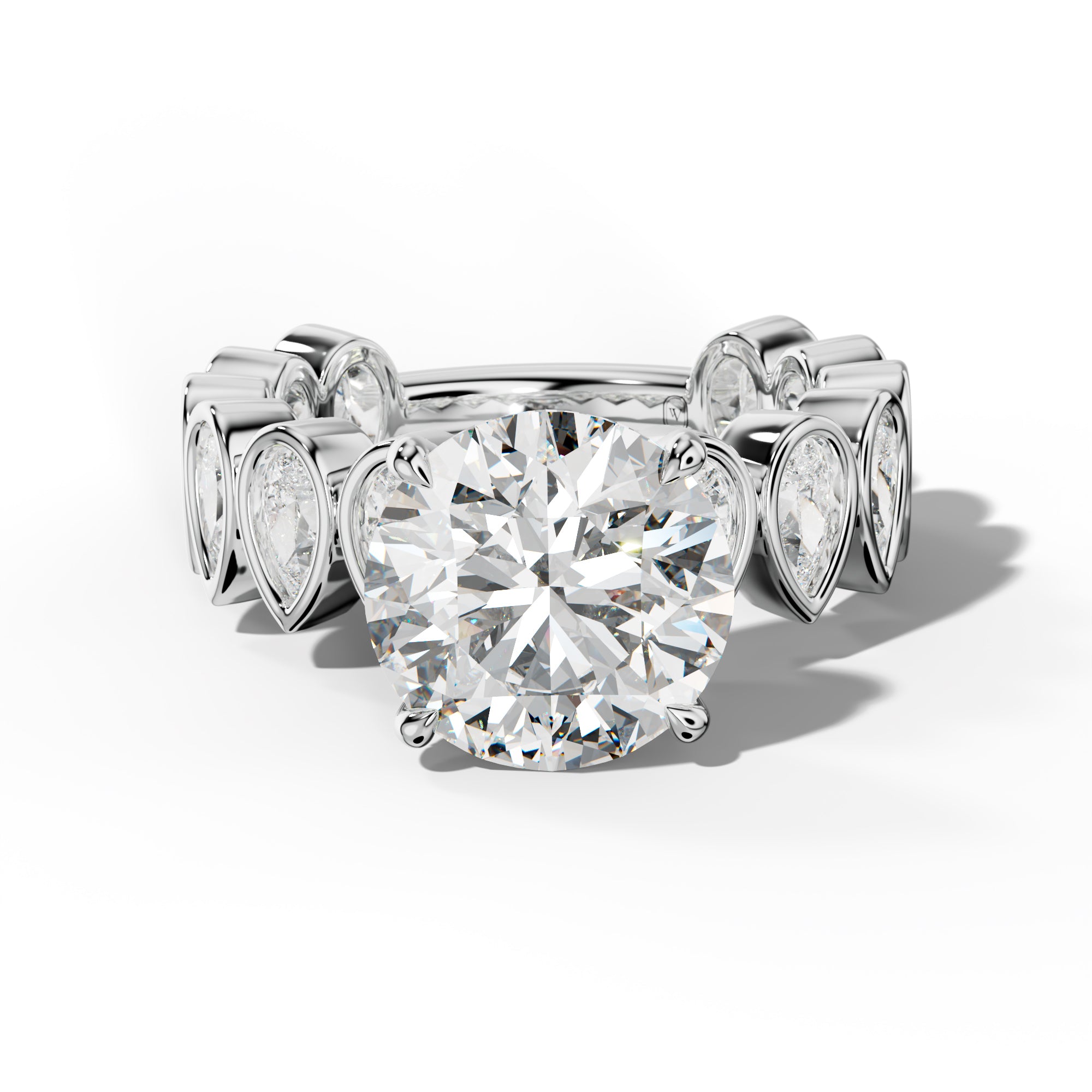 Beatrice Round Diamond Engagement Ring With Pear Side Stones