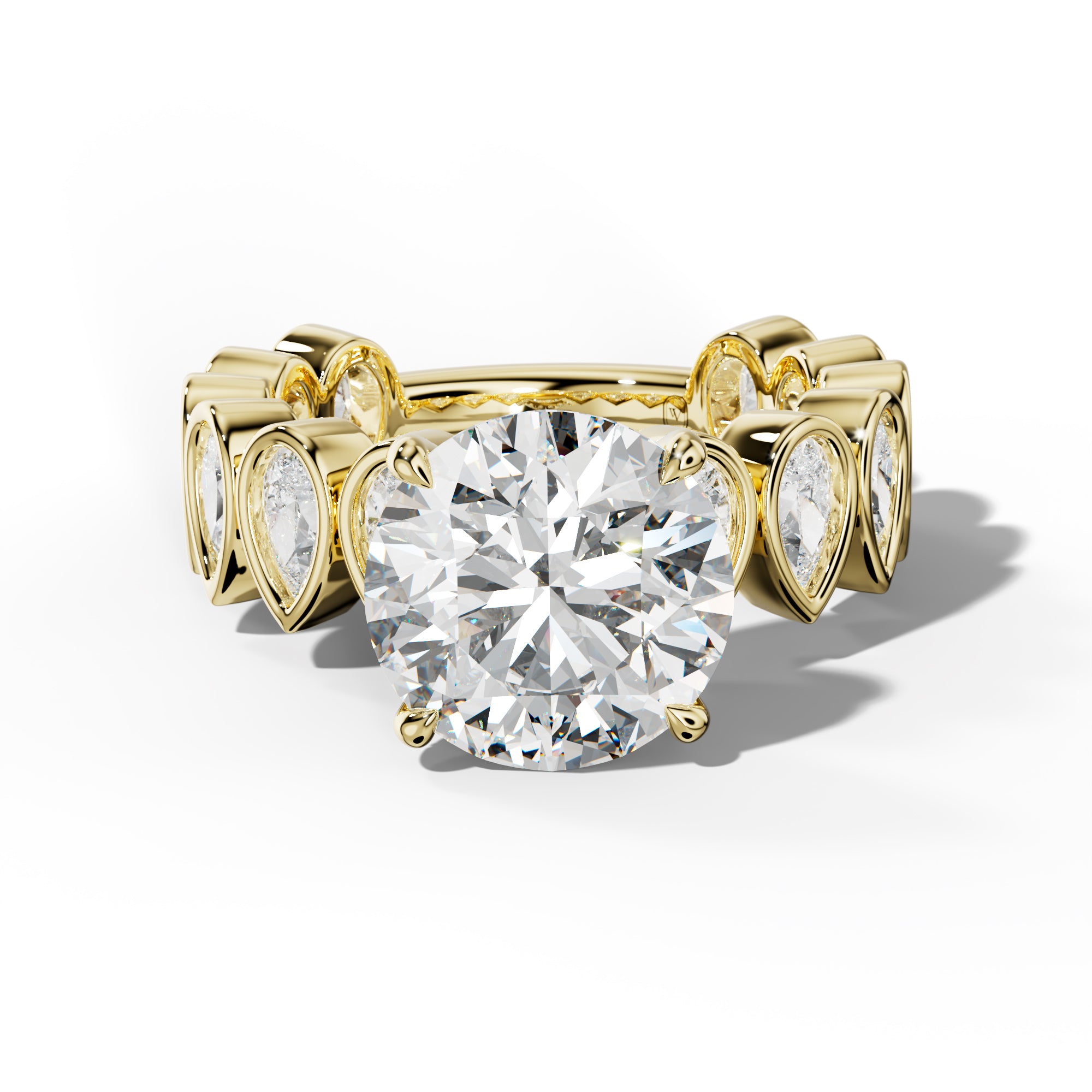 Beatrice Round Diamond Engagement Ring With Pear Side Stones