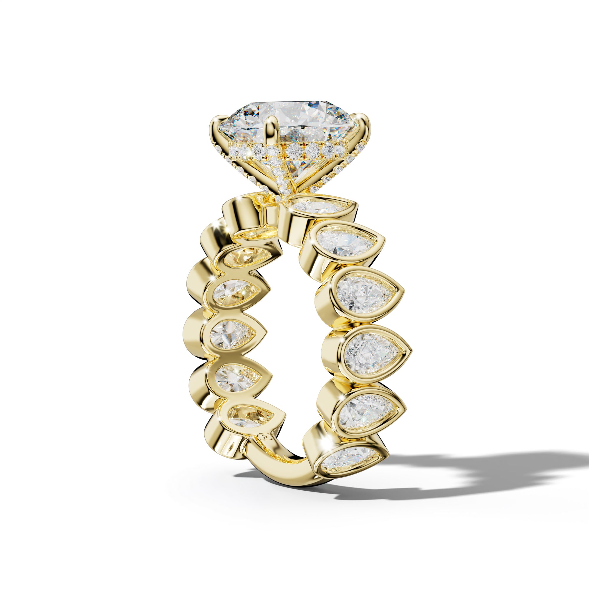 Beatrice Round Diamond Engagement Ring With Pear Side Stones