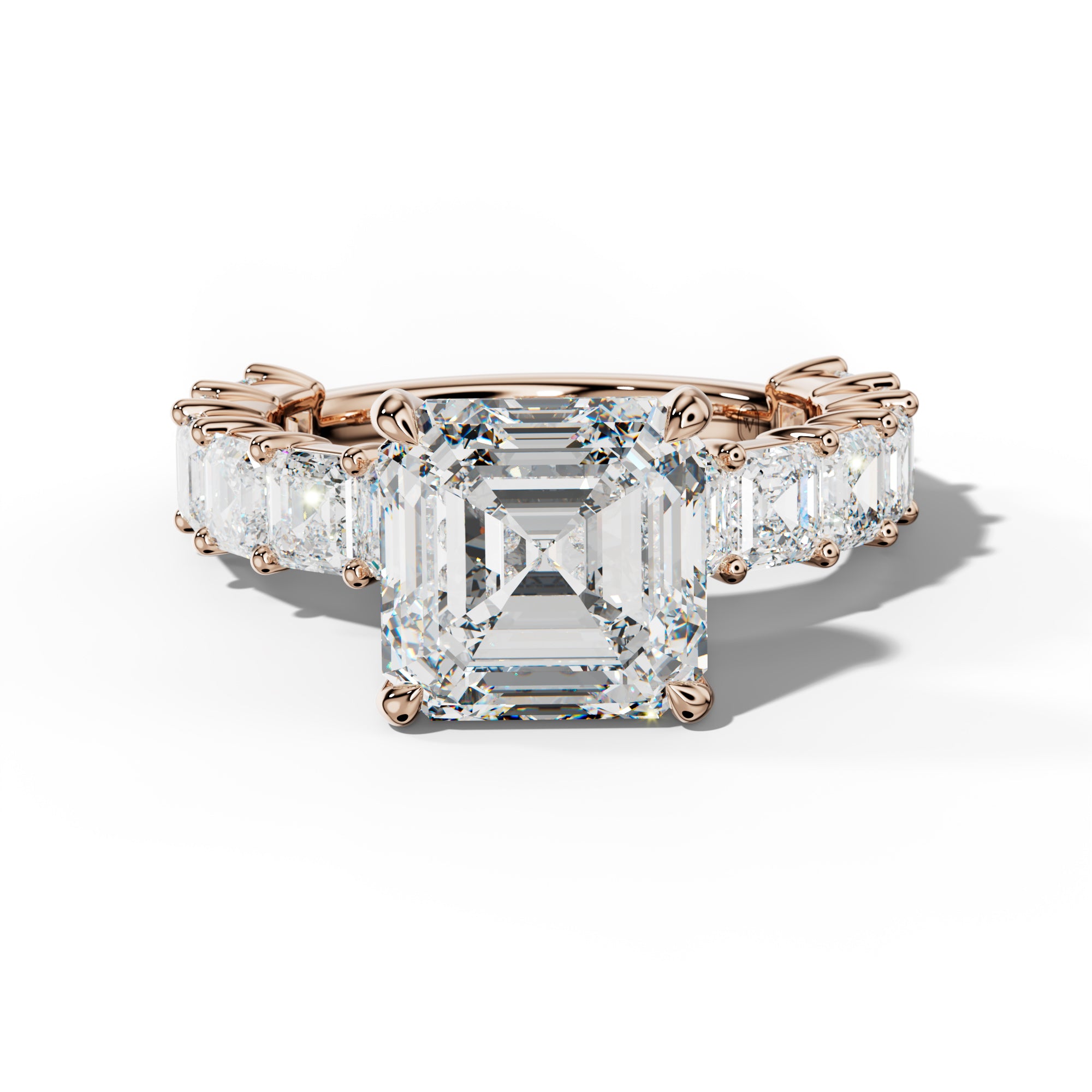 Soleil Asscher Diamond Engagement Ring With Asscher Side Stones