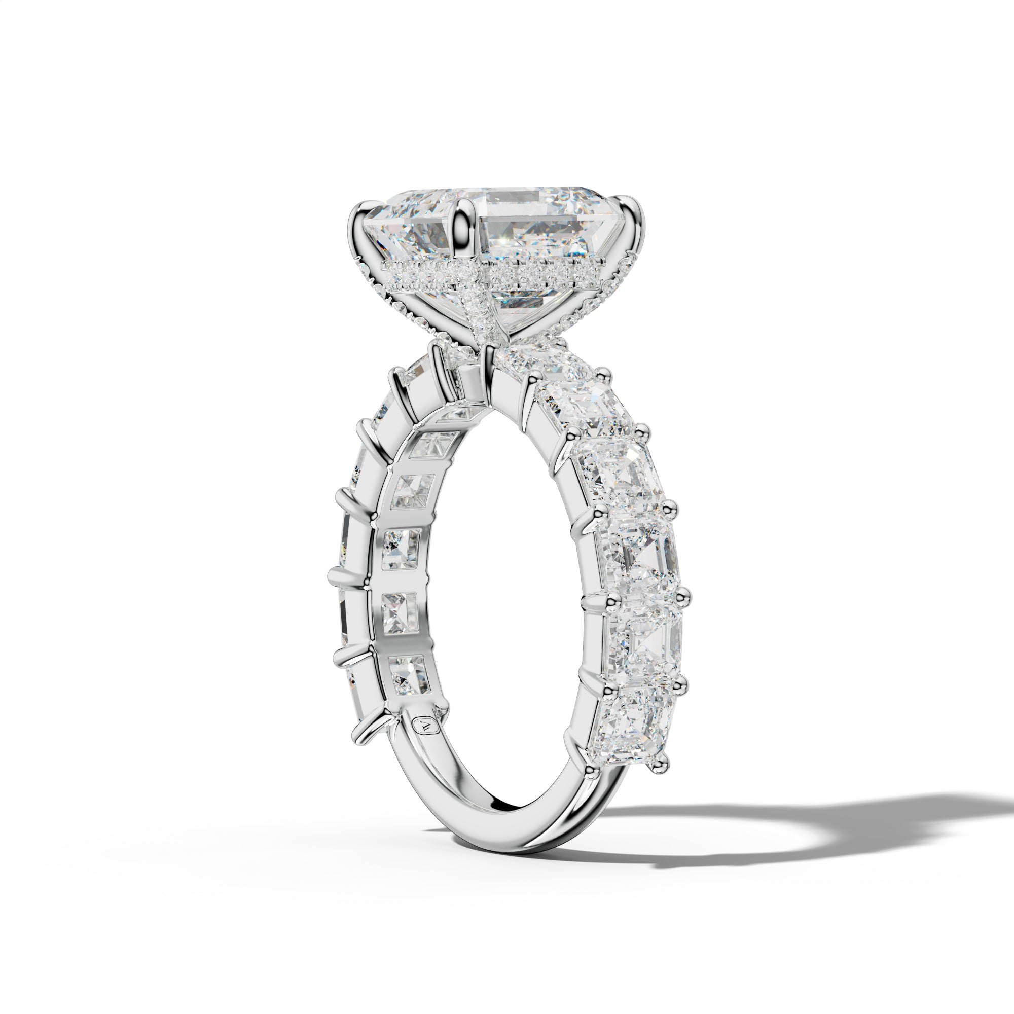 Soleil Asscher Diamond Engagement Ring With Asscher Side Stones