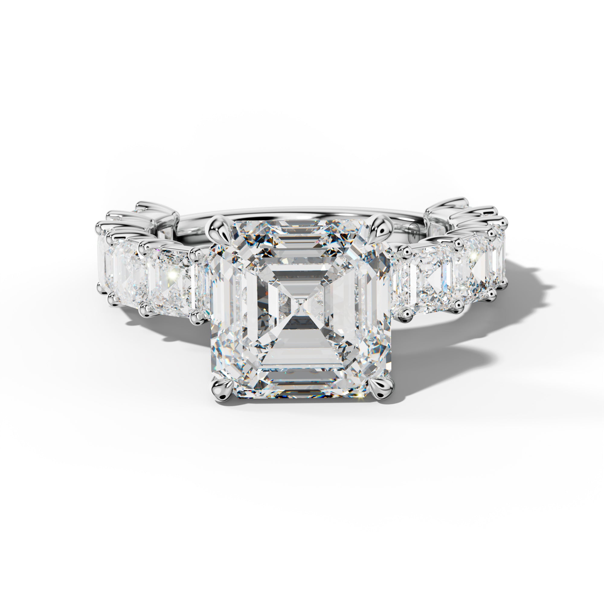 Soleil Asscher Diamond Engagement Ring With Asscher Side Stones