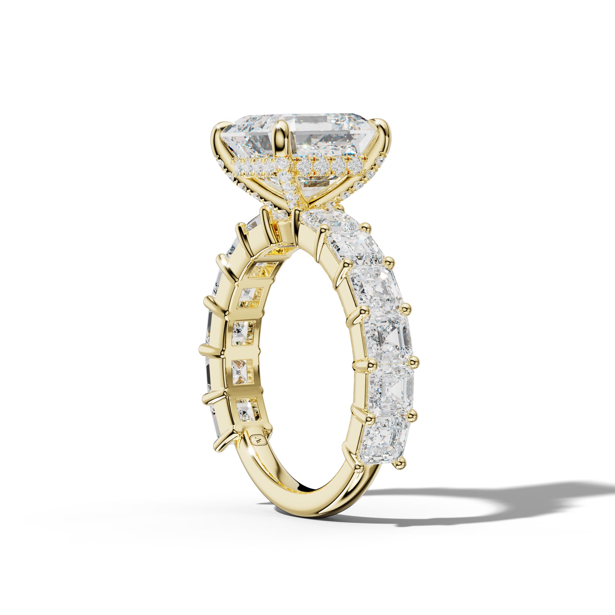 Soleil Asscher Diamond Engagement Ring With Asscher Side Stones