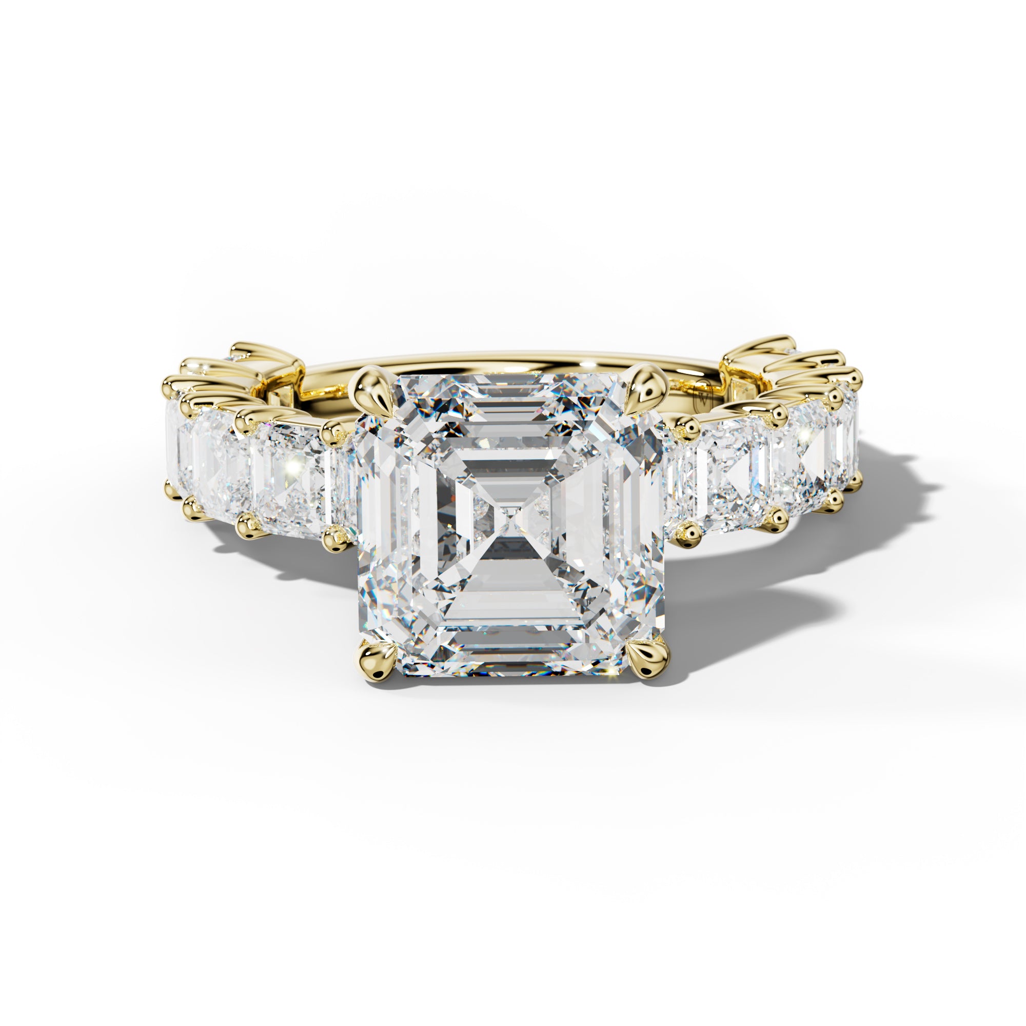 Soleil Asscher Diamond Engagement Ring With Asscher Side Stones
