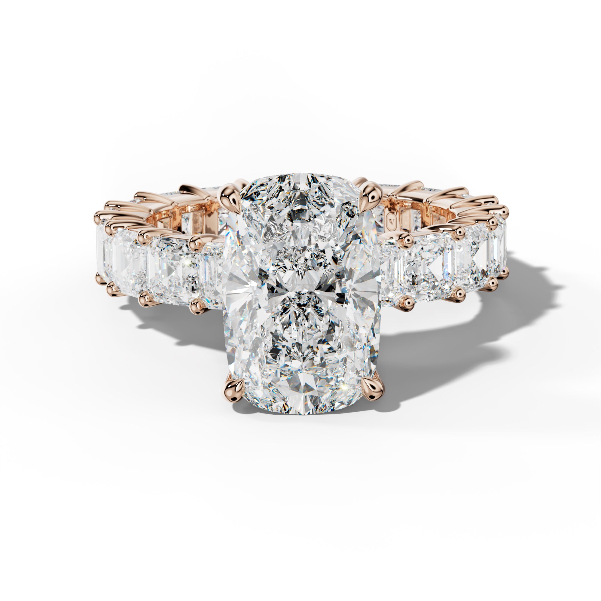 Kiara Elongated Cushion Diamond Engagement Ring With Asscher Side Stones