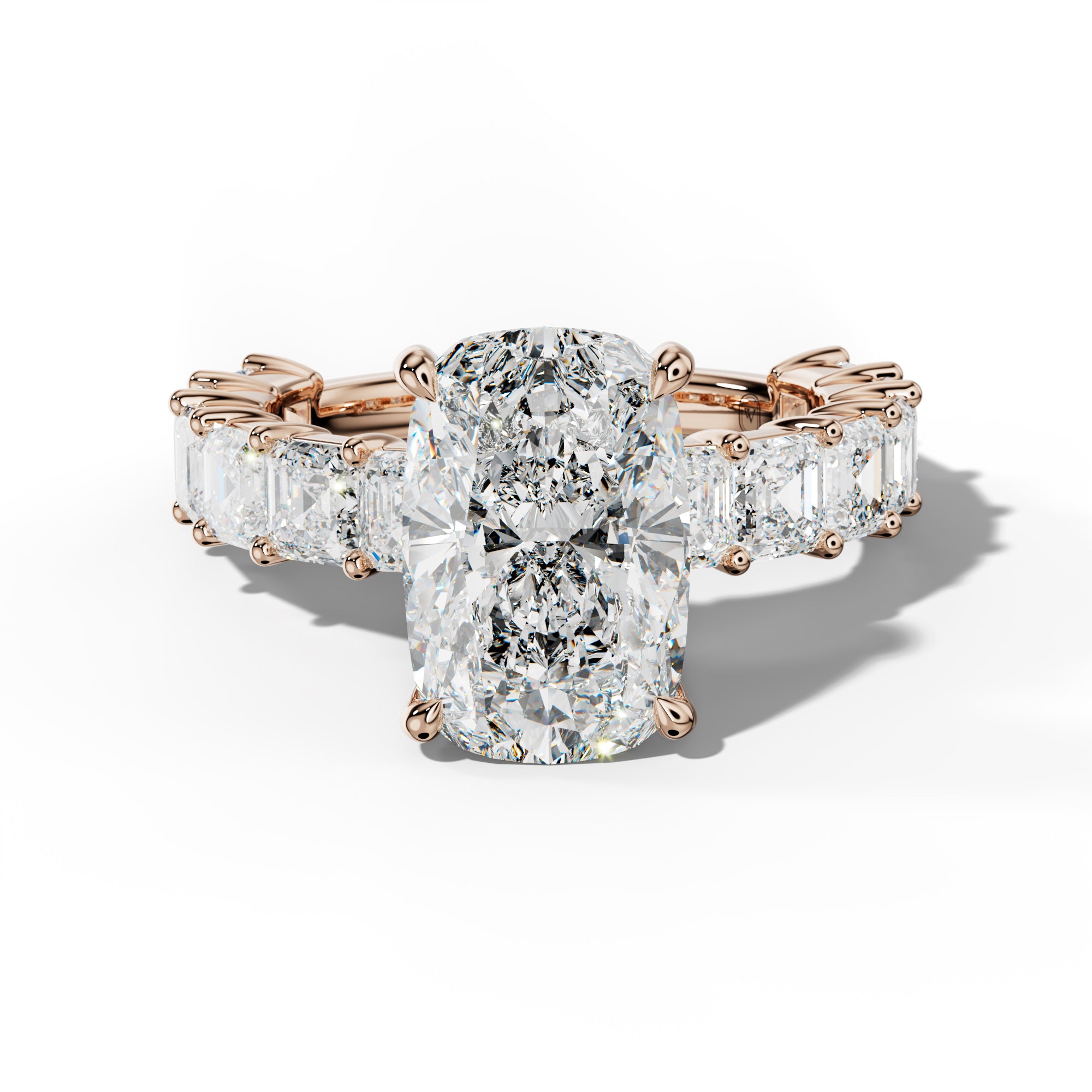 Soleil Elongated Cushion Diamond Engagement Ring With Asscher Side Stones