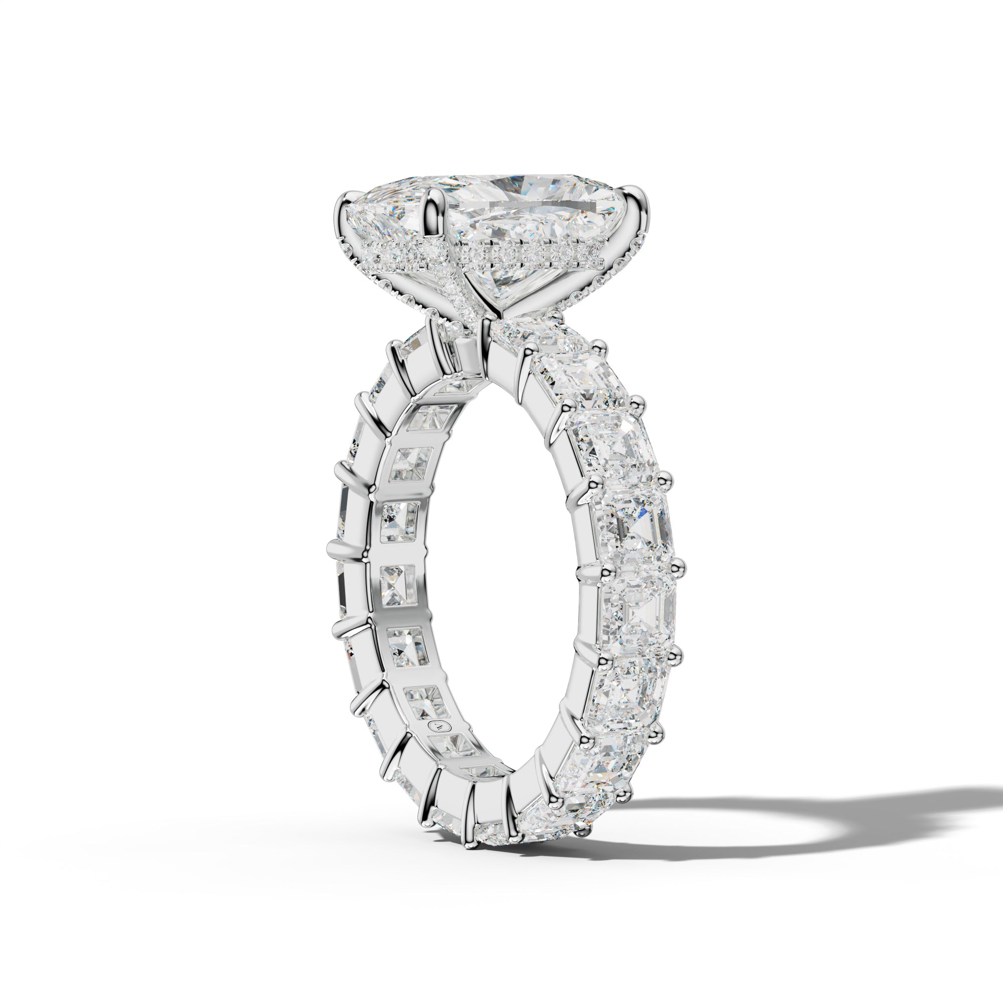 Kiara Elongated Cushion Diamond Engagement Ring With Asscher Side Stones