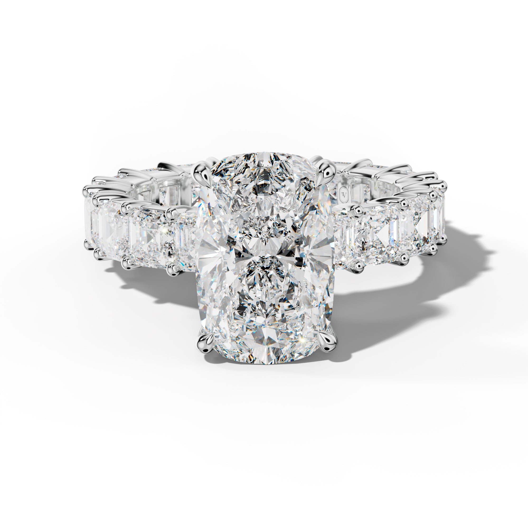 Kiara Elongated Cushion Diamond Engagement Ring With Asscher Side Stones