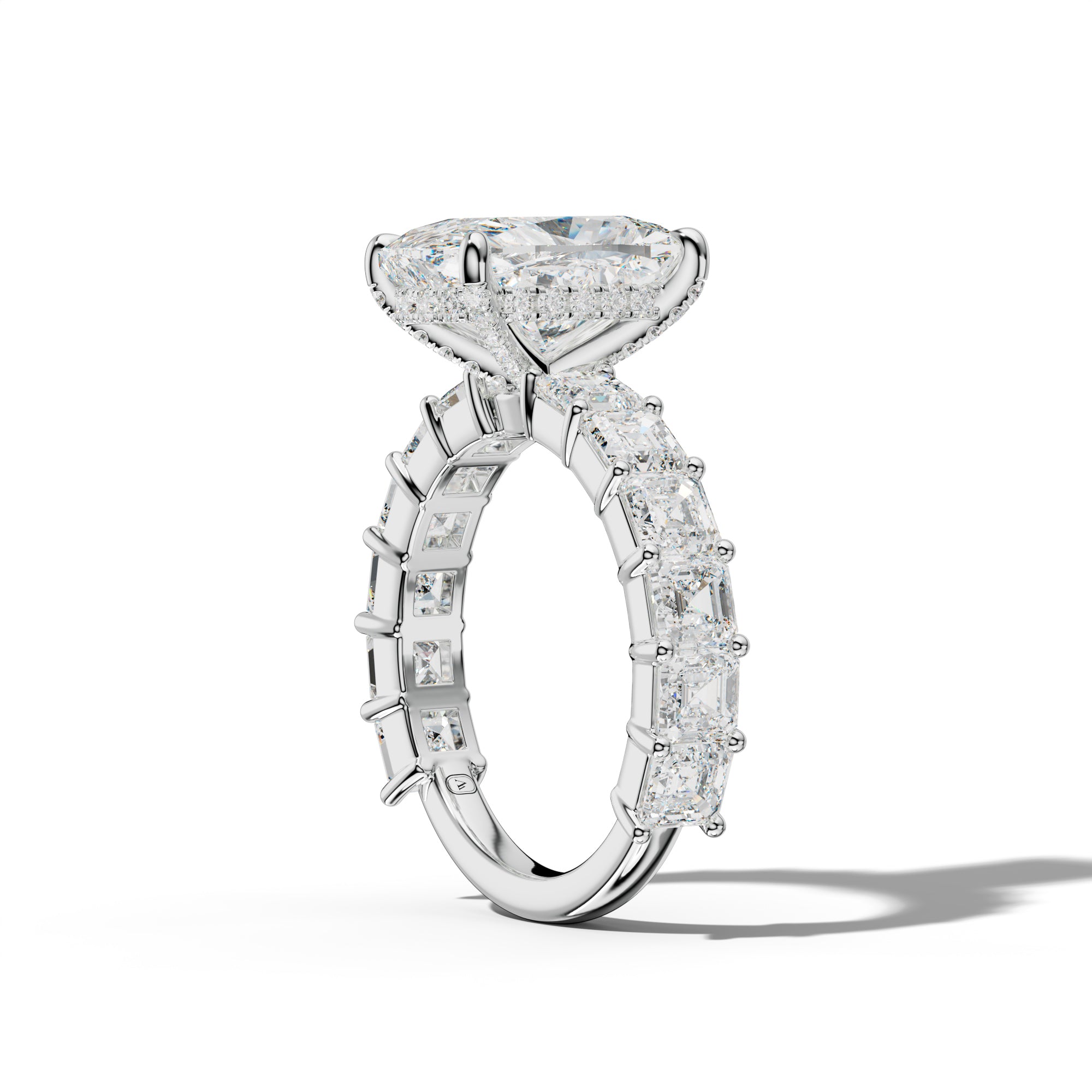 Soleil Elongated Cushion Diamond Engagement Ring With Asscher Side Stones