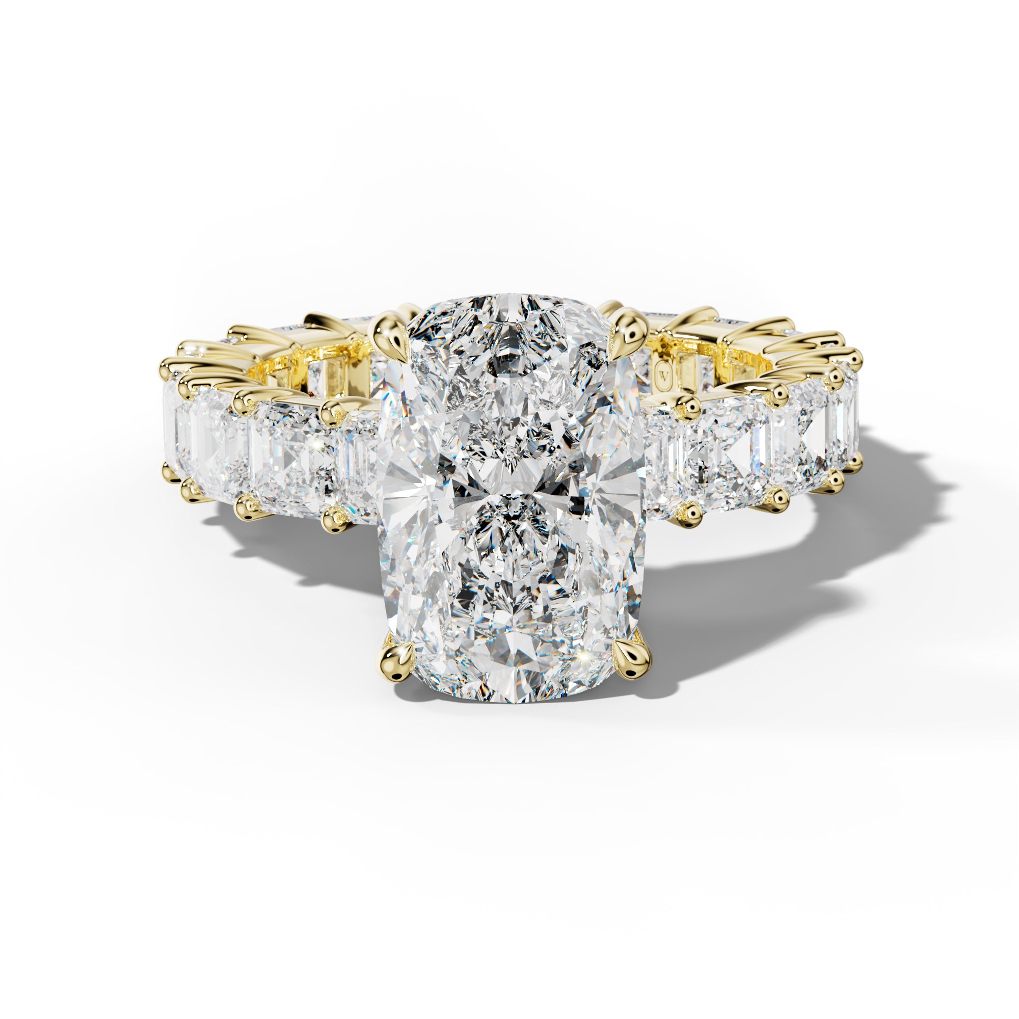 Kiara Elongated Cushion Diamond Engagement Ring With Asscher Side Stones