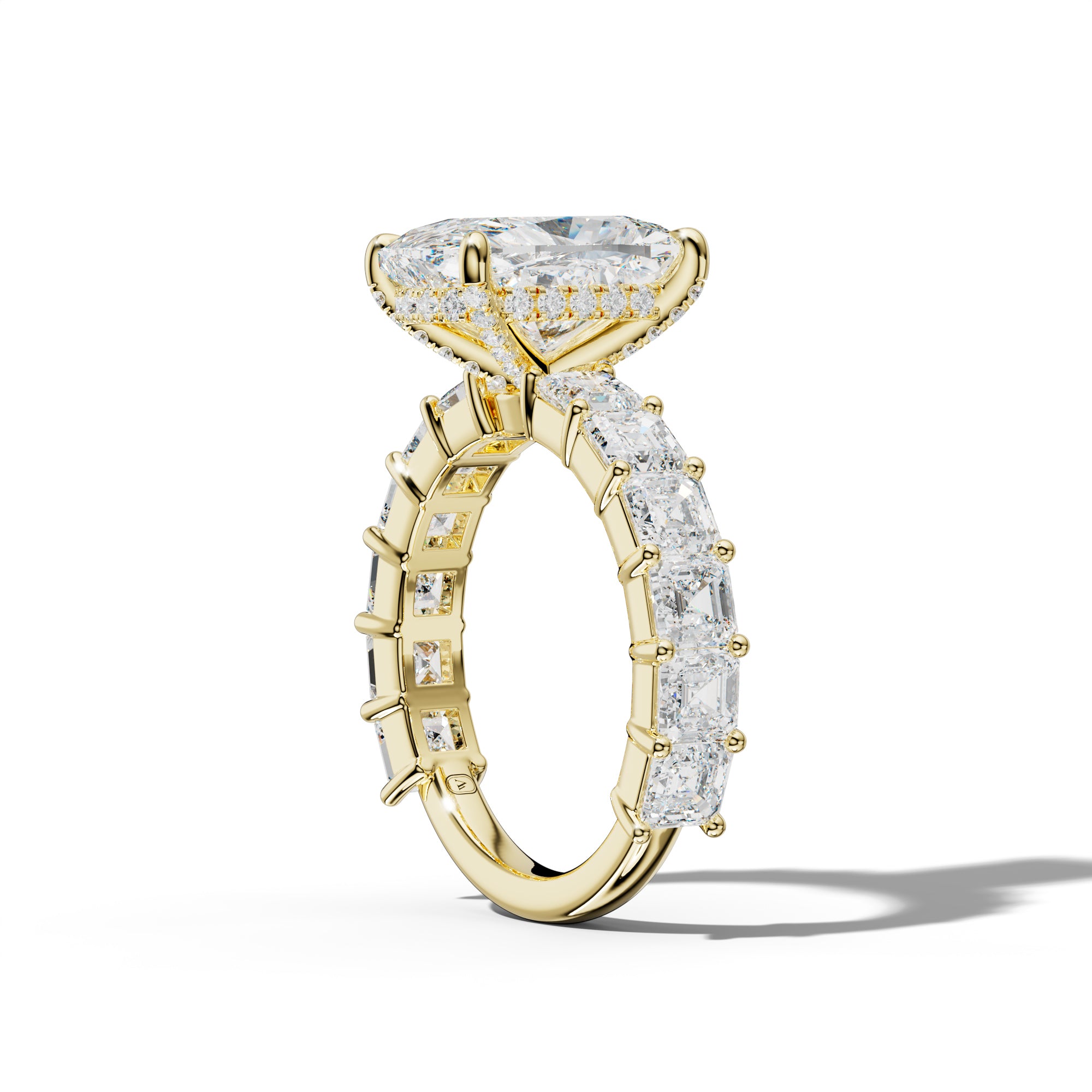 Soleil Elongated Cushion Diamond Engagement Ring With Asscher Side Stones