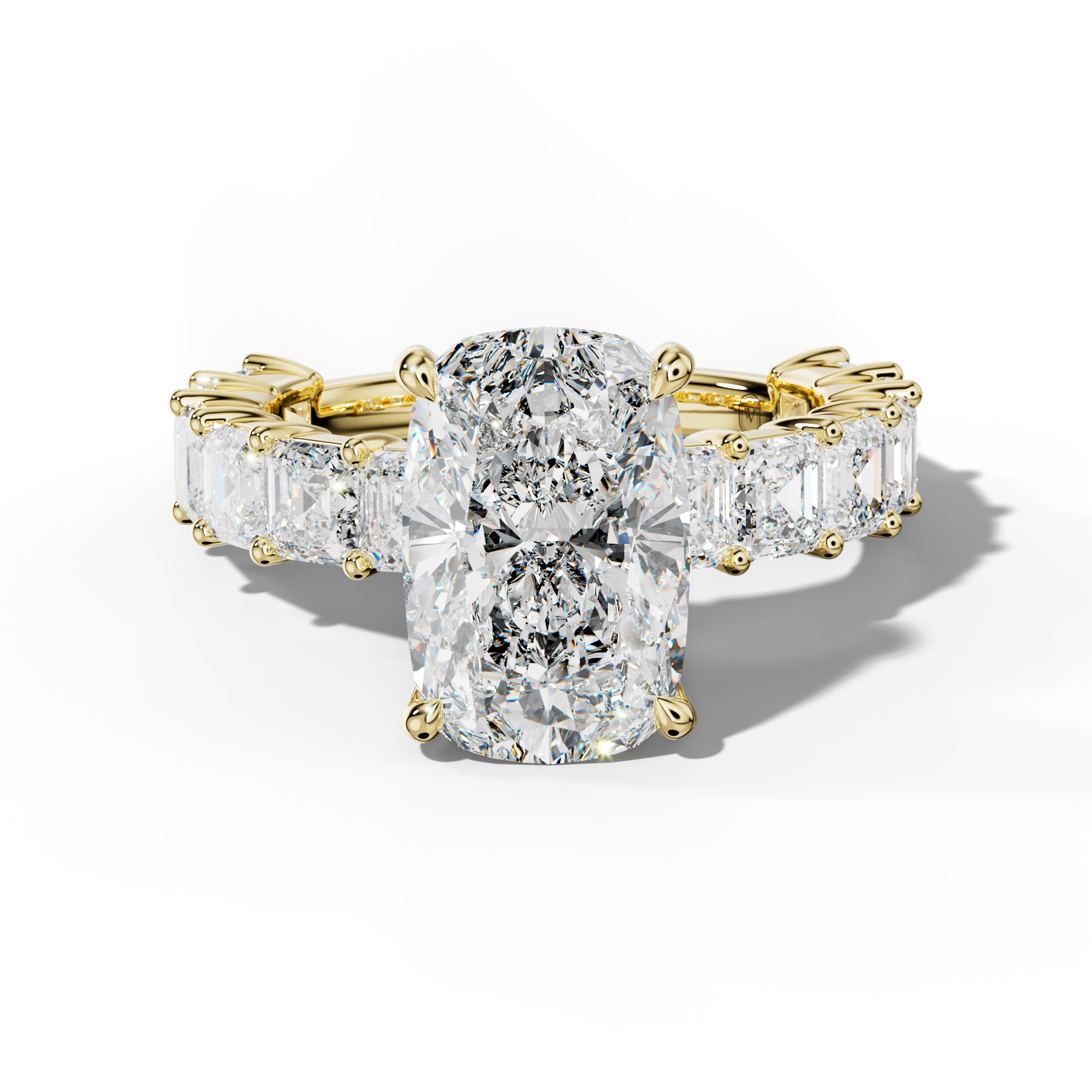 Soleil Elongated Cushion Diamond Engagement Ring With Asscher Side Stones