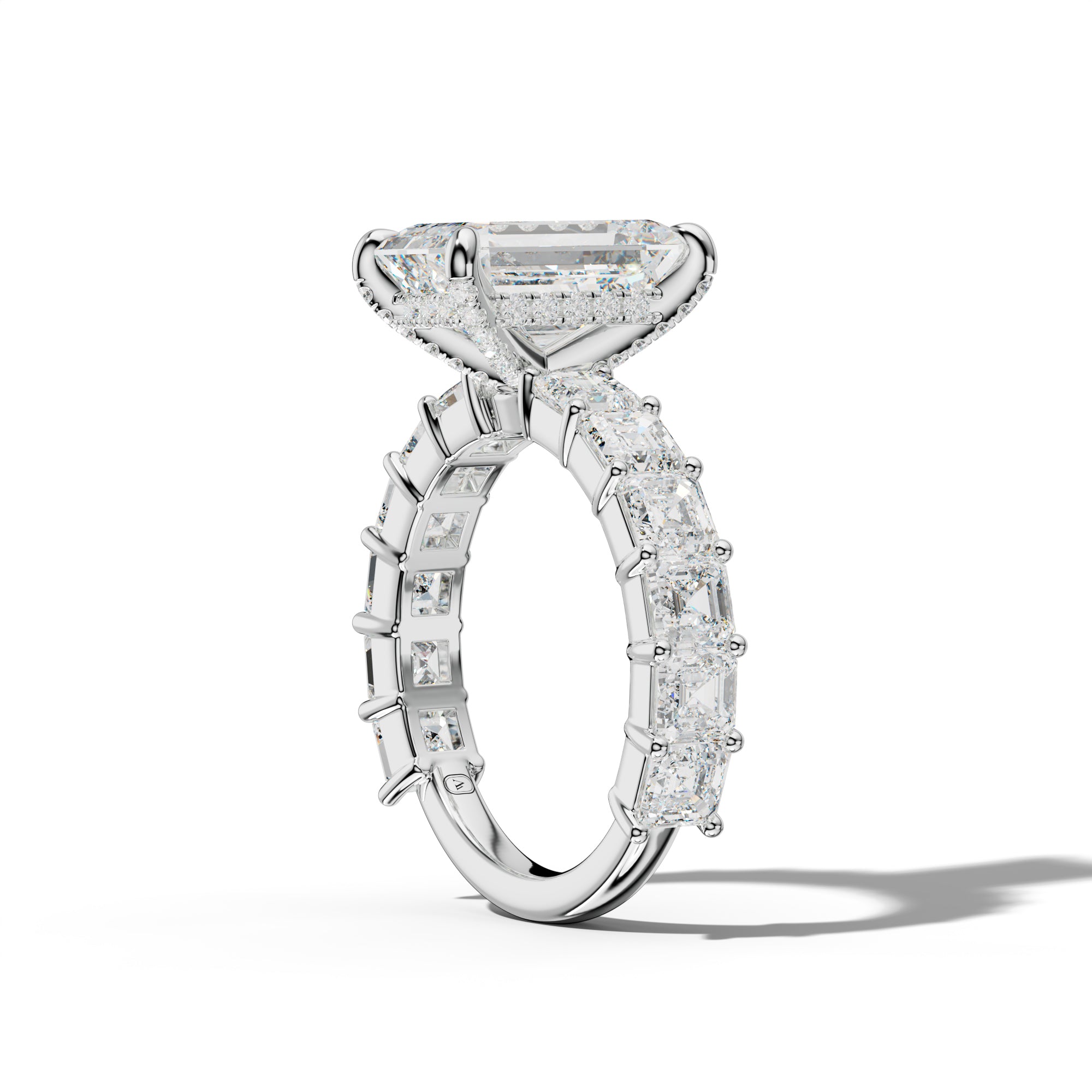 Soleil Emerald Cut Engagement Ring With Asscher Side Stones