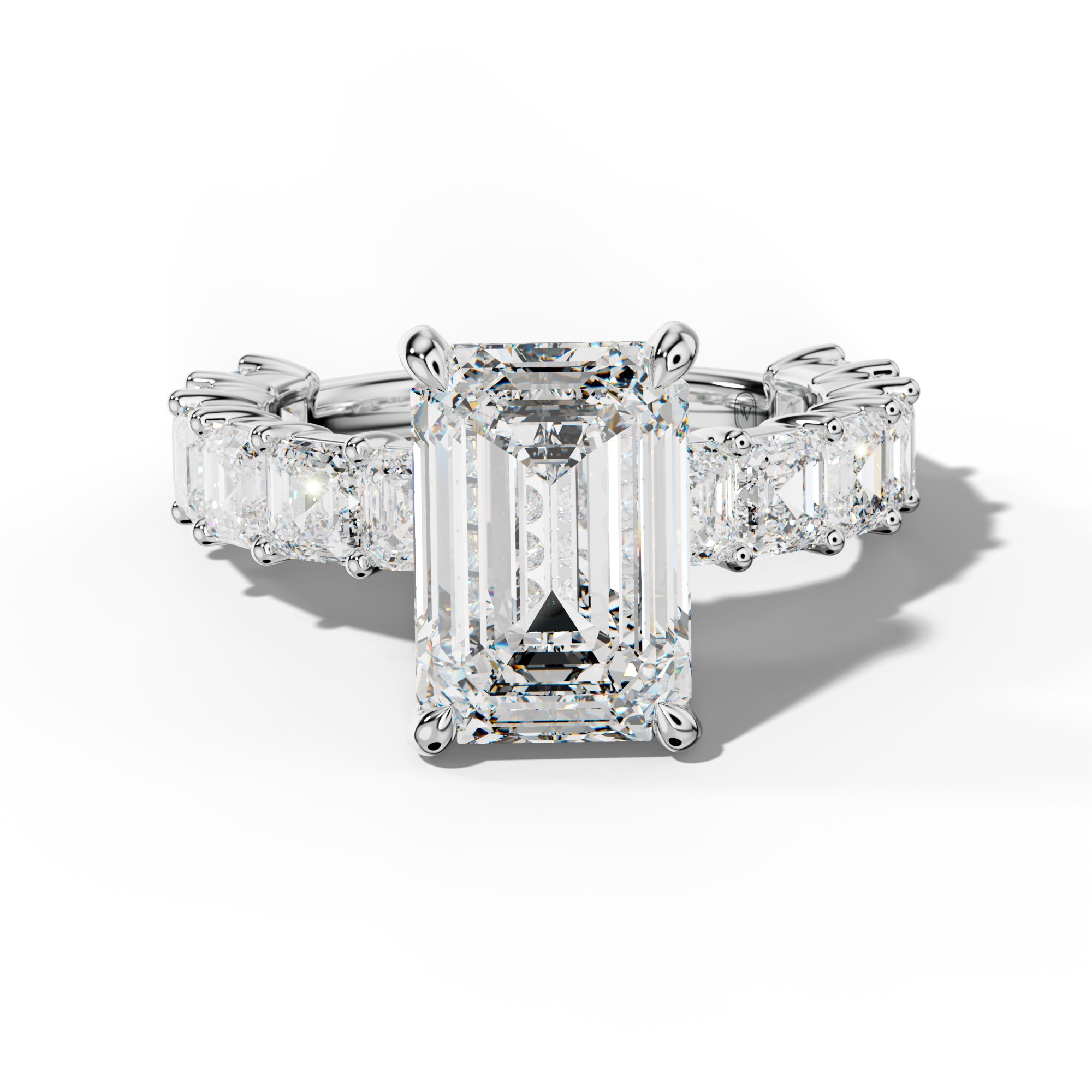 Soleil Emerald Cut Engagement Ring With Asscher Side Stones