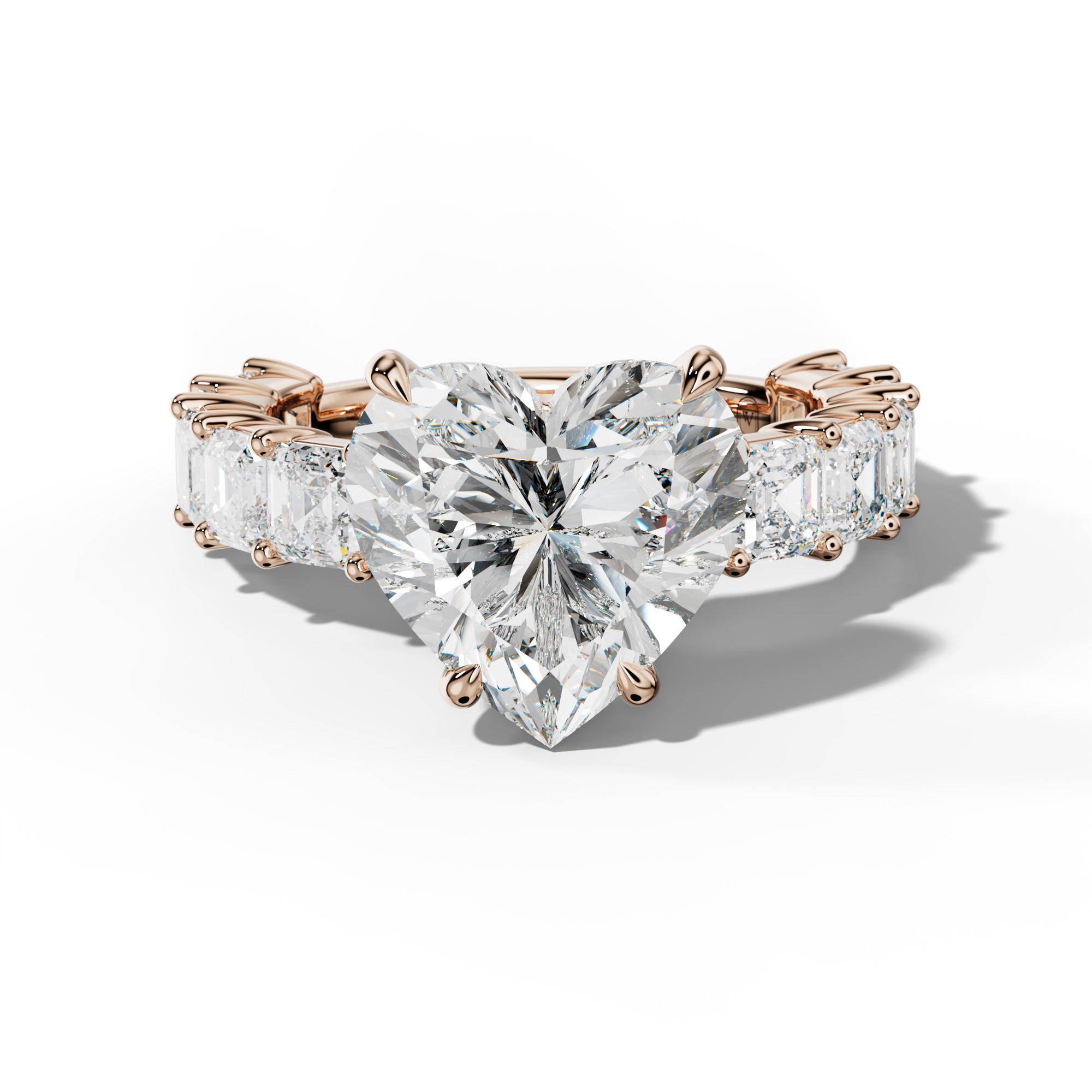 Soleil Heart Diamond Engagement Ring With Asscher Side Stones