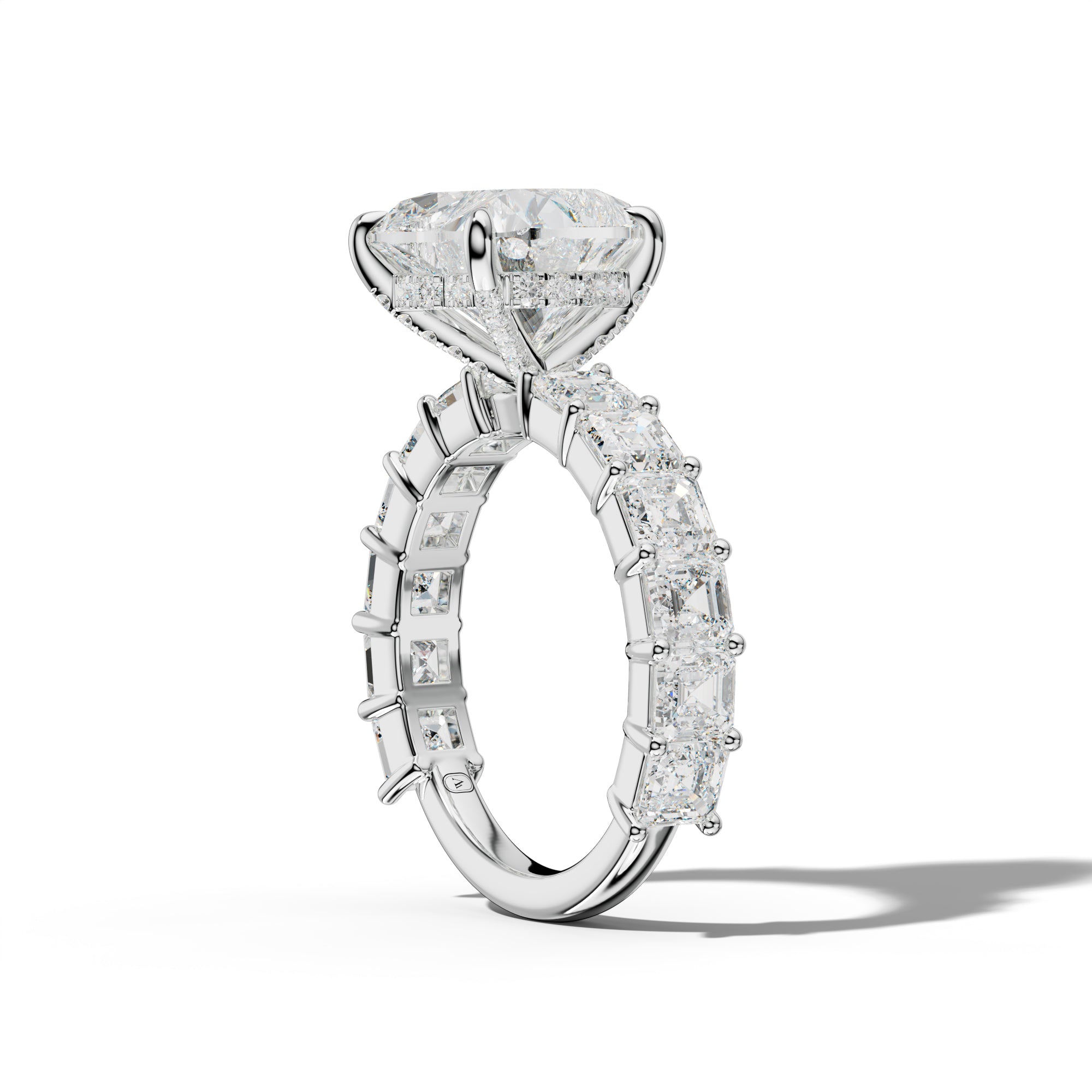 Soleil Heart Diamond Engagement Ring With Asscher Side Stones