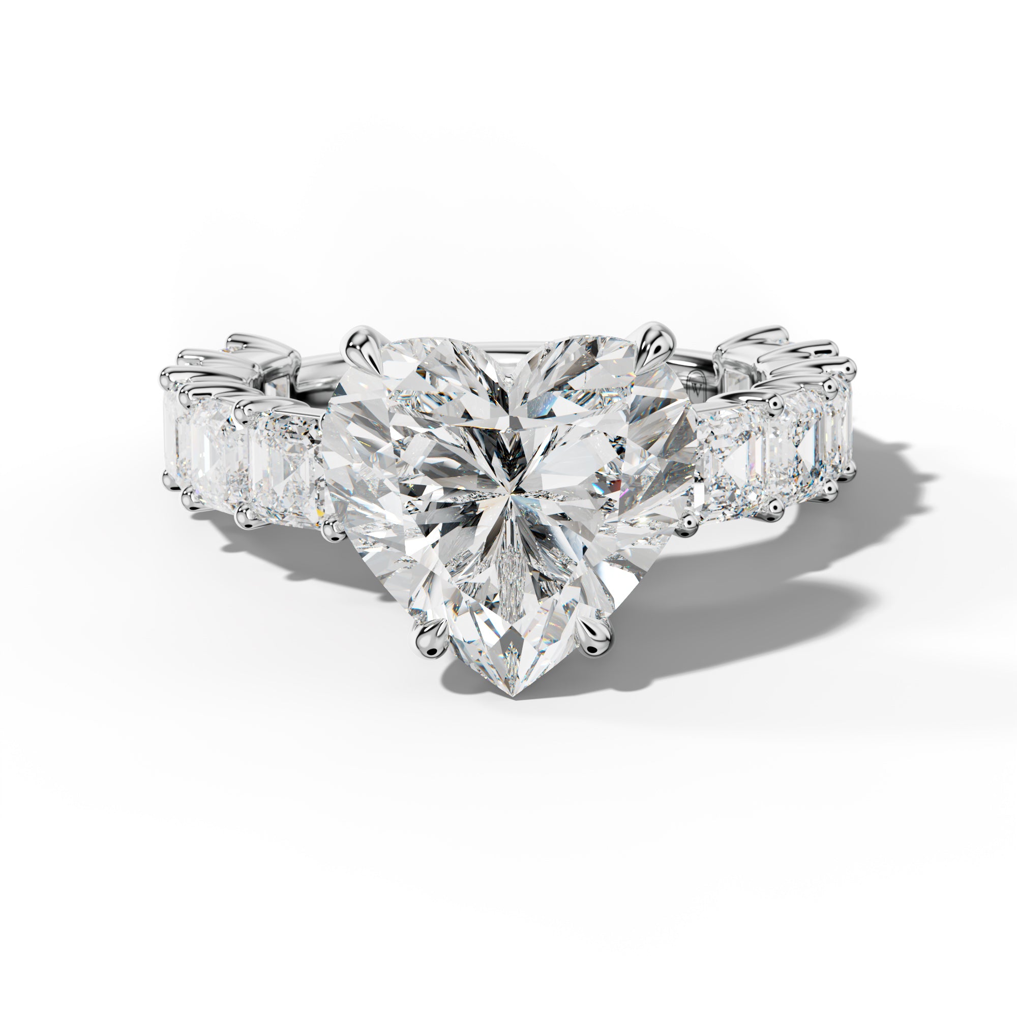 Soleil Heart Diamond Engagement Ring With Asscher Side Stones