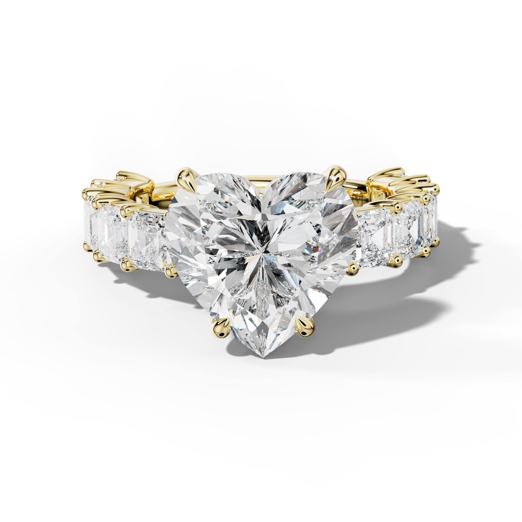 Soleil Heart Diamond Engagement Ring With Asscher Side Stones
