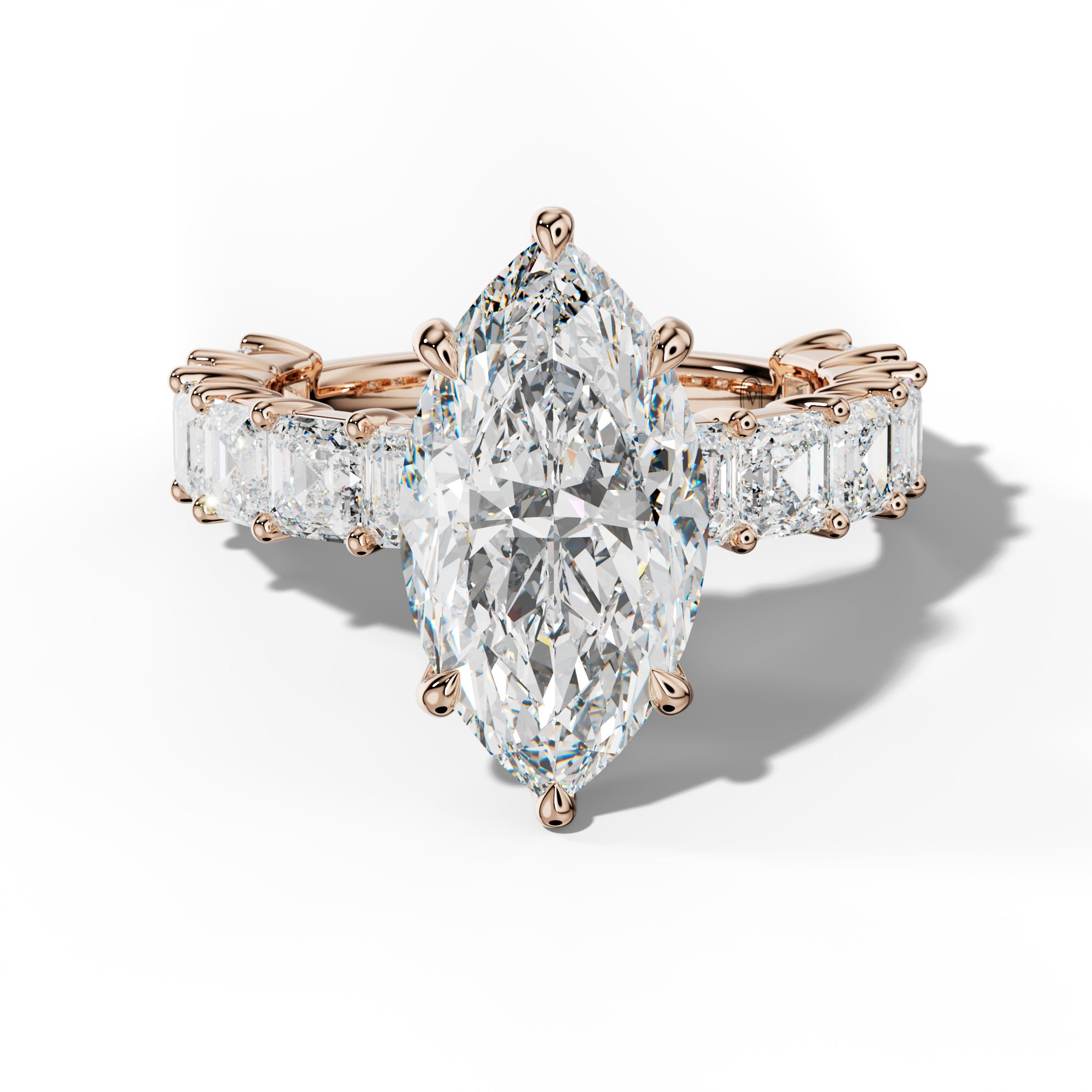 Soleil Marquise Diamond Engagement Ring With Asscher Side Stones