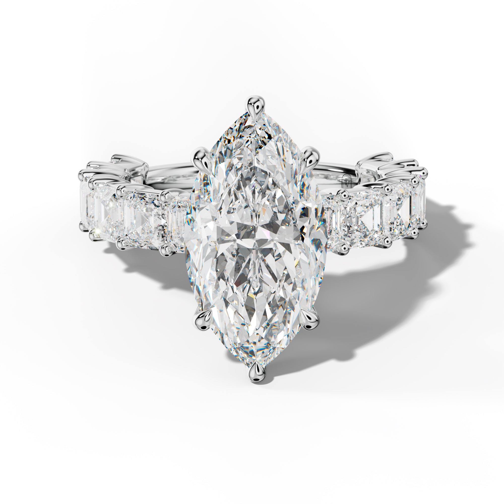 Soleil Marquise Diamond Engagement Ring With Asscher Side Stones