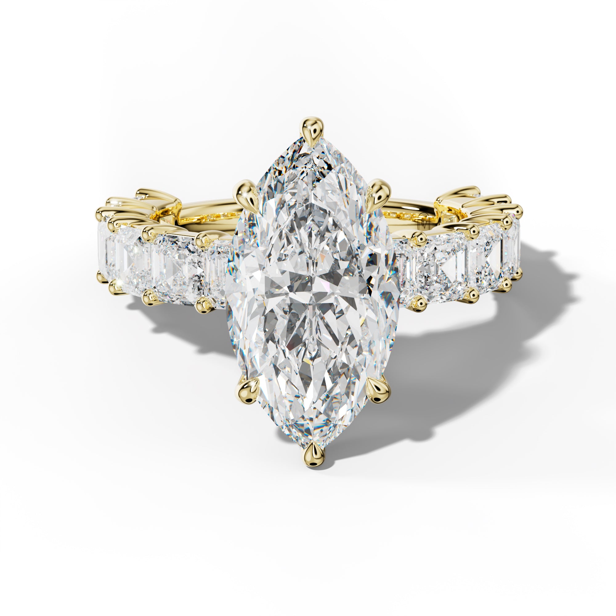 Soleil Marquise Diamond Engagement Ring With Asscher Side Stones