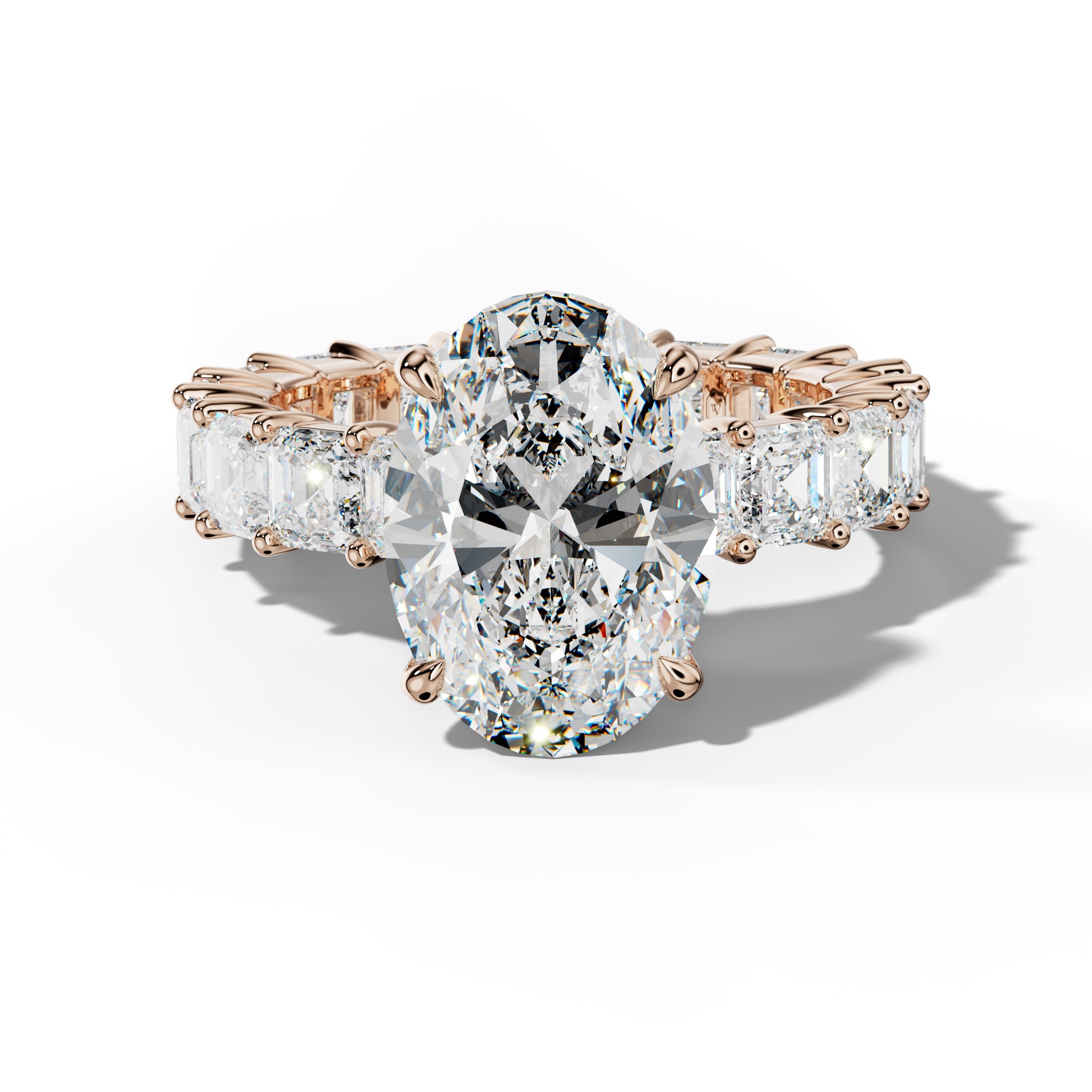 Kiara Oval Diamond Engagement Ring With Asscher Side Stones
