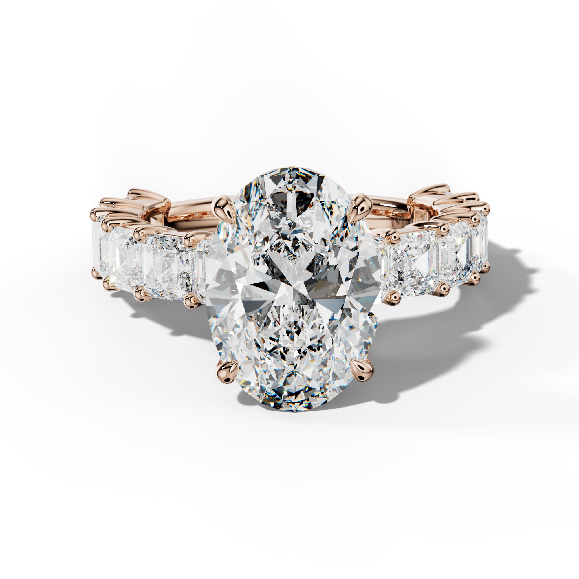 Soleil Oval Diamond Engagement Ring With Asscher Side Stones