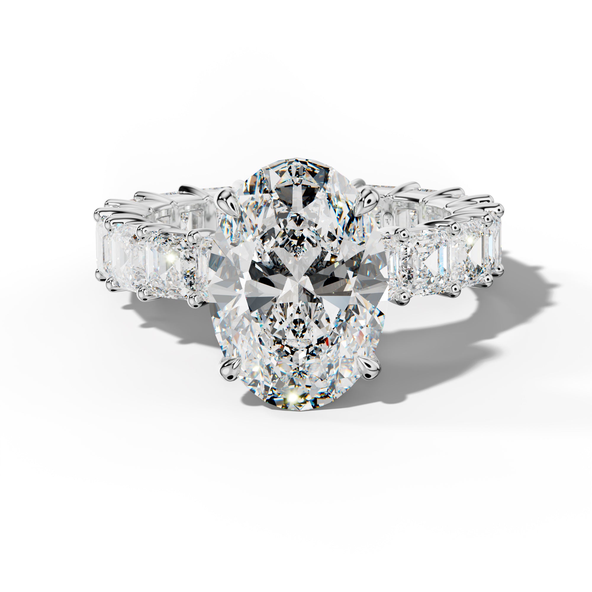 Kiara Oval Diamond Engagement Ring With Asscher Side Stones