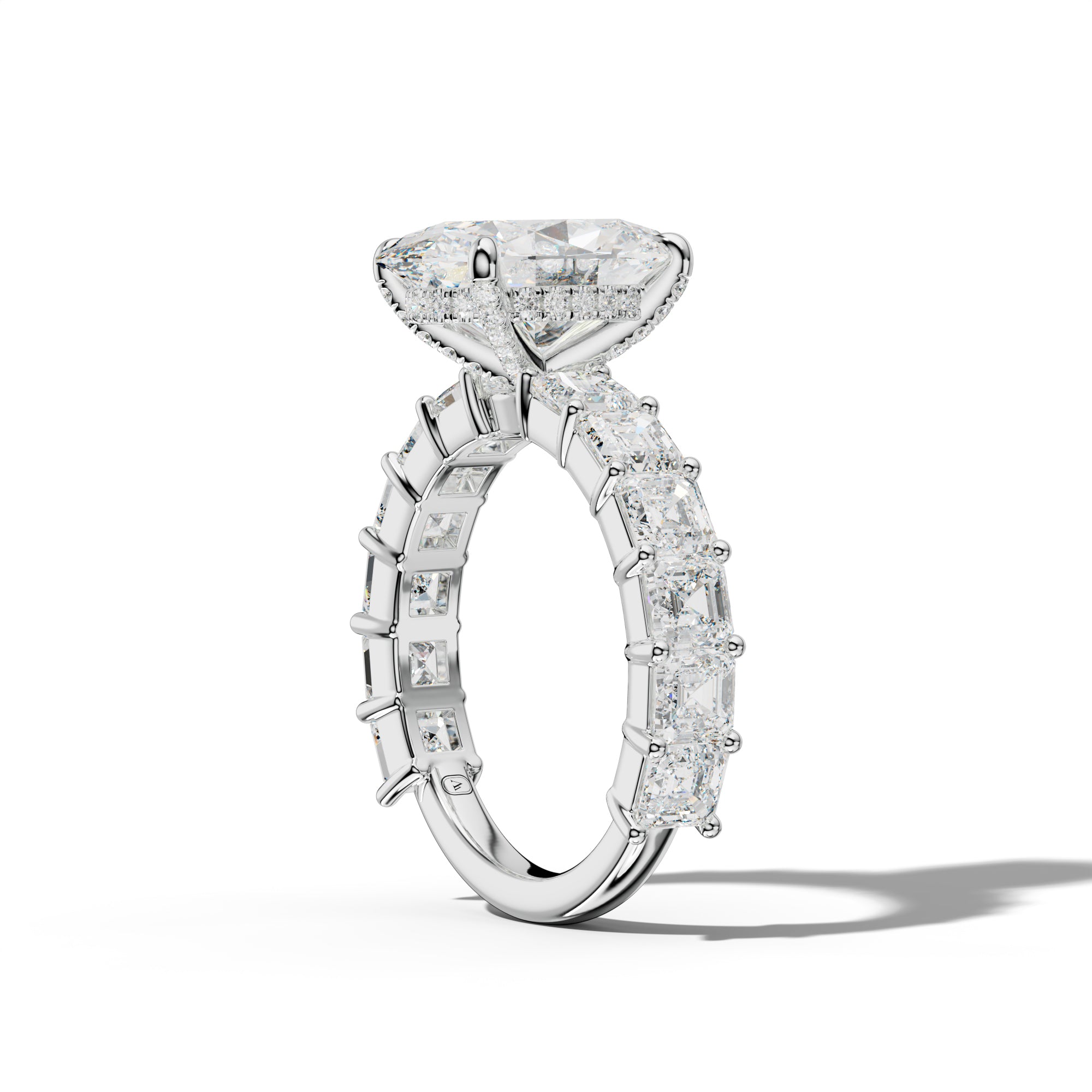 Soleil Oval Diamond Engagement Ring With Asscher Side Stones