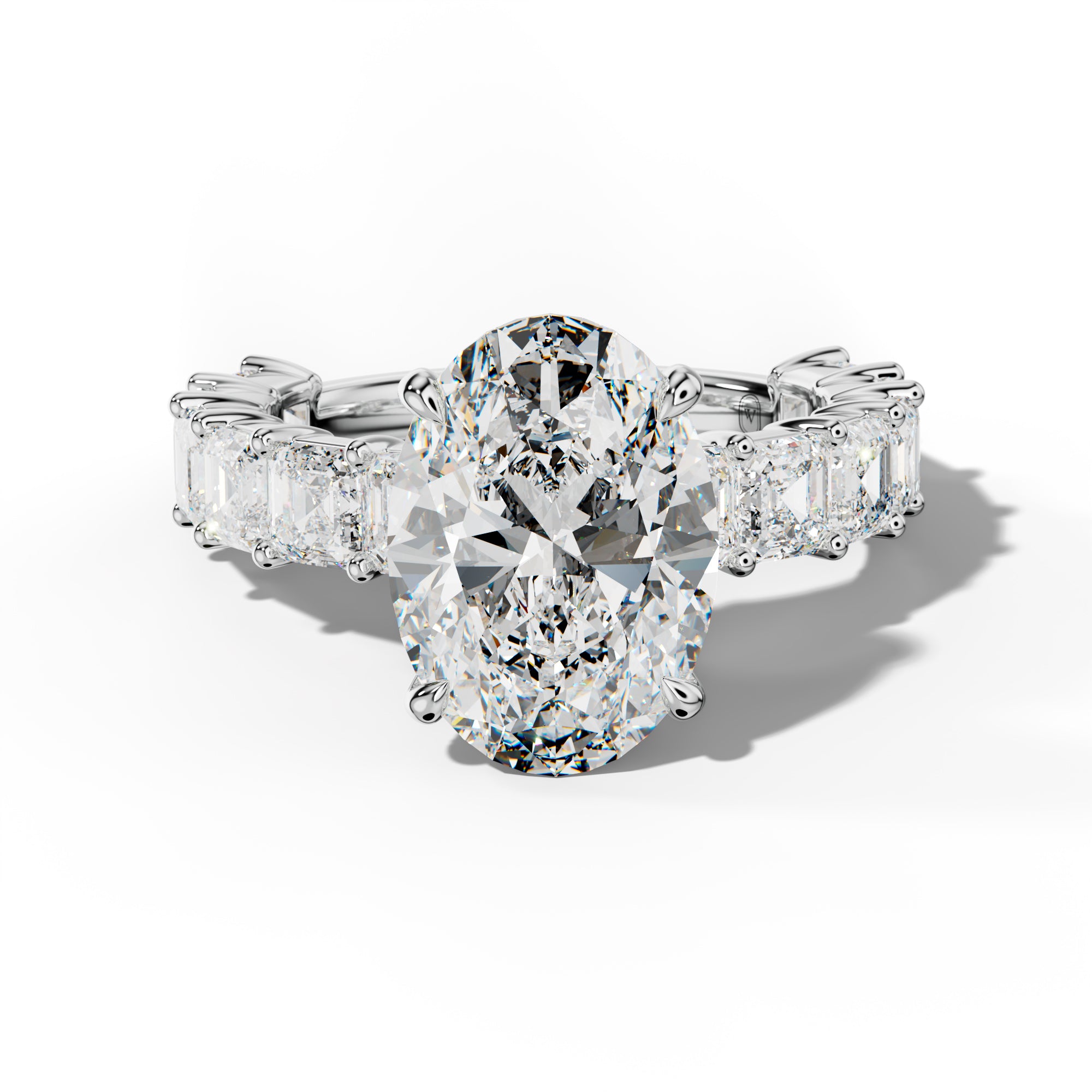 Soleil Oval Diamond Engagement Ring With Asscher Side Stones