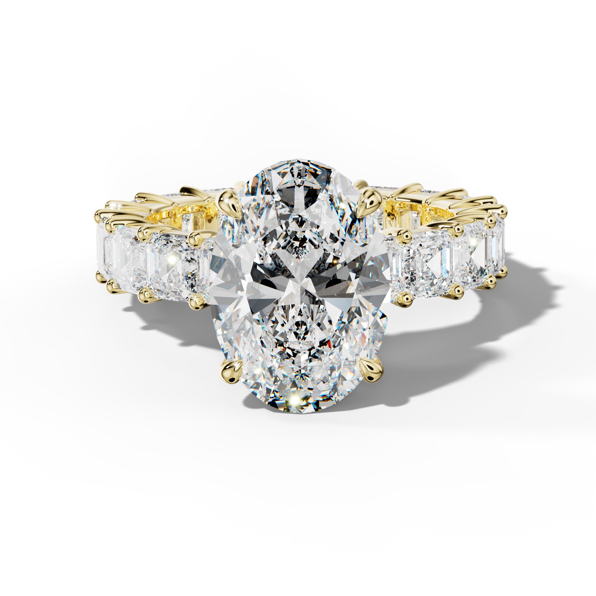 Kiara Oval Diamond Engagement Ring With Asscher Side Stones