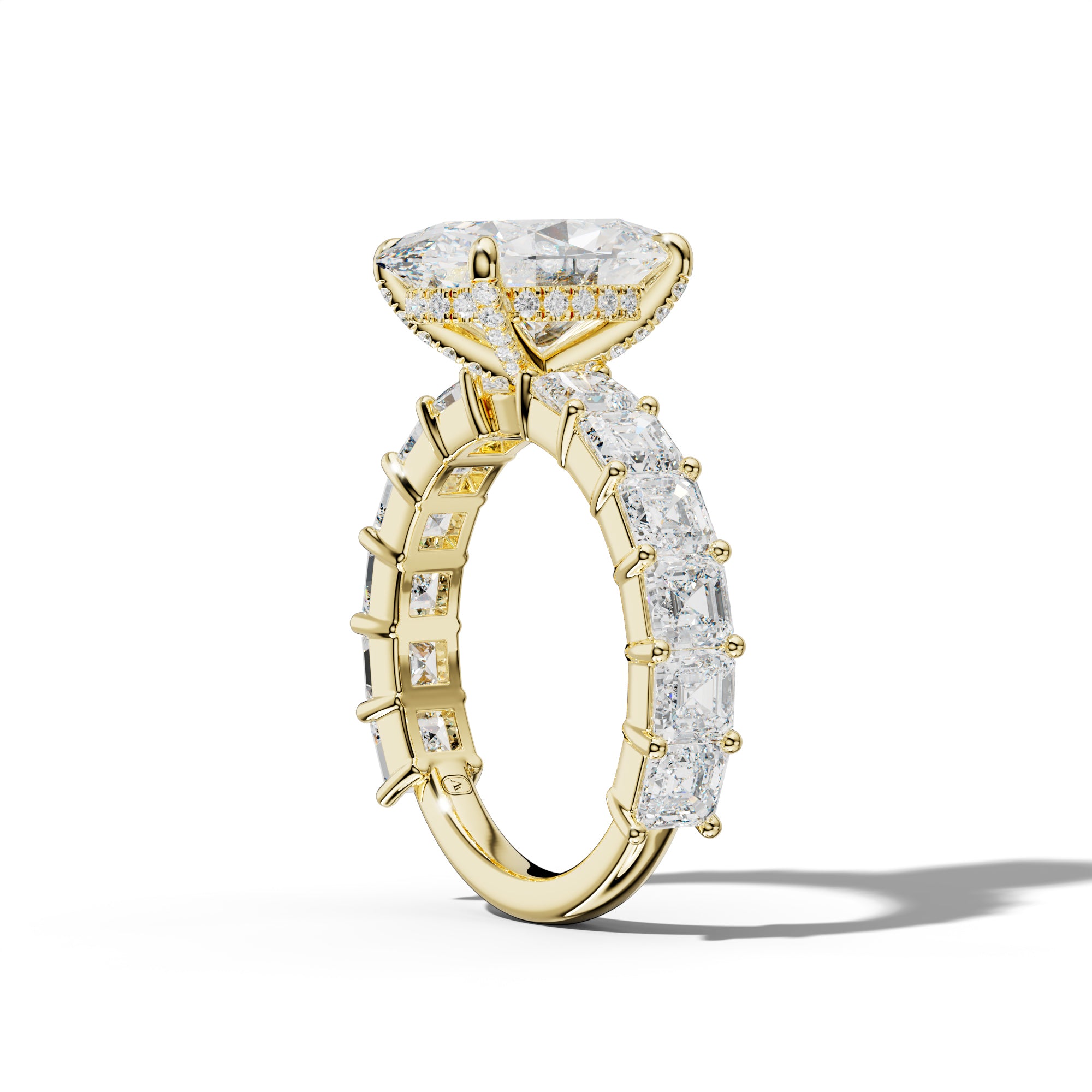 Soleil Oval Diamond Engagement Ring With Asscher Side Stones