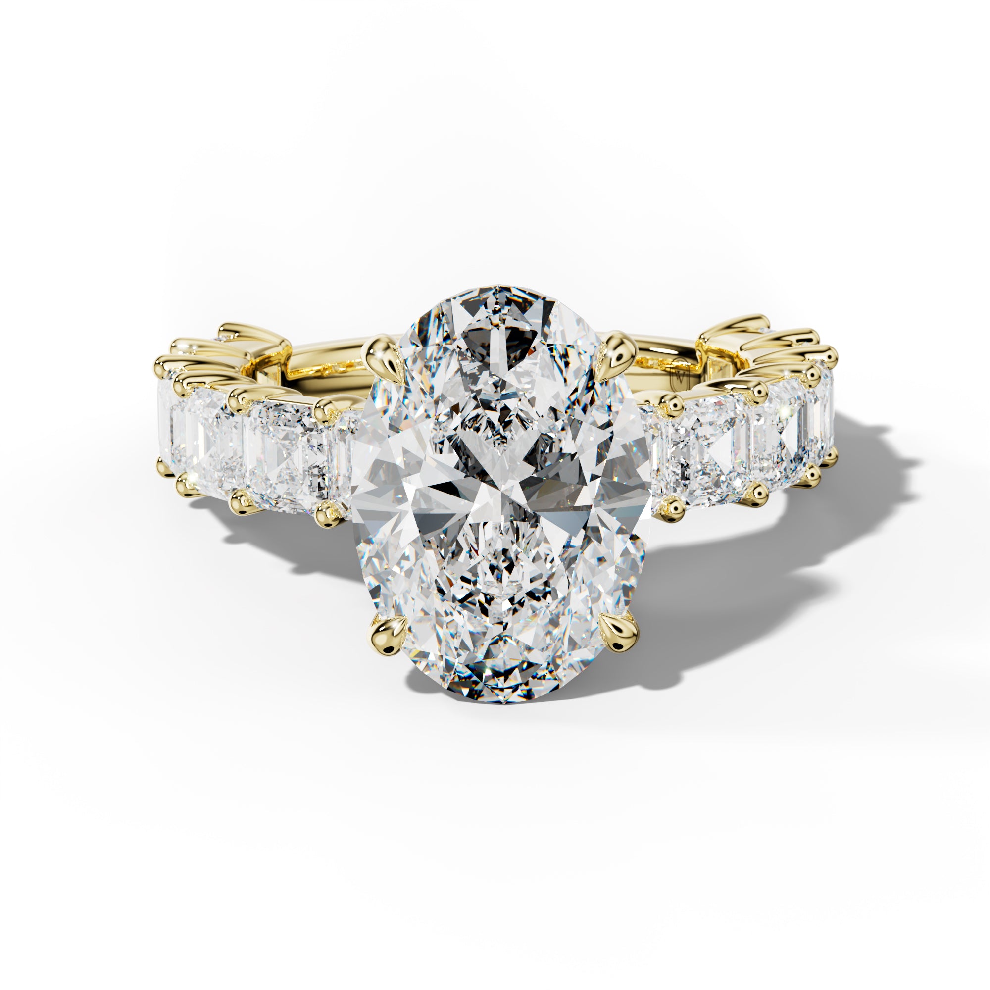 Soleil Oval Diamond Engagement Ring With Asscher Side Stones