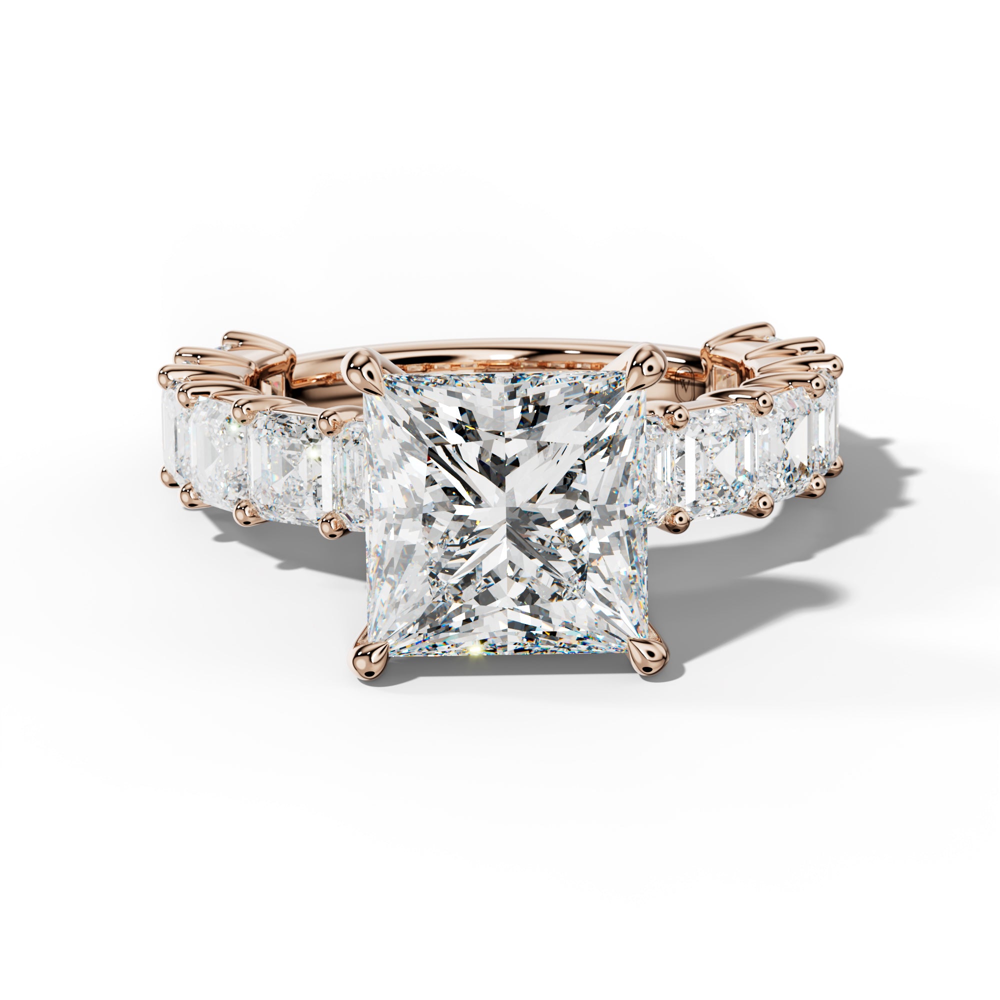 Soleil Princess Cut Engagement Ring With Asscher Side Stones
