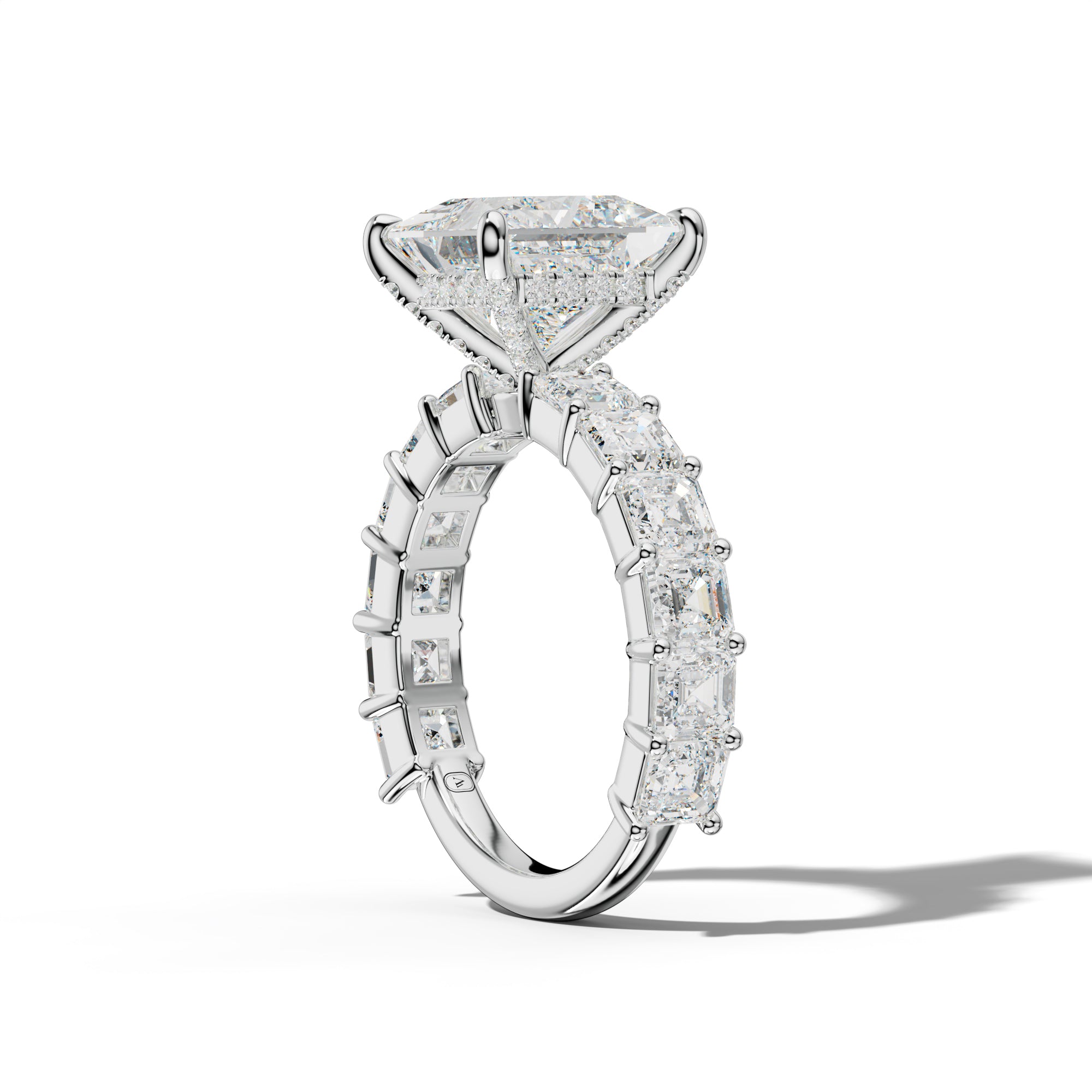 Soleil Princess Cut Engagement Ring With Asscher Side Stones