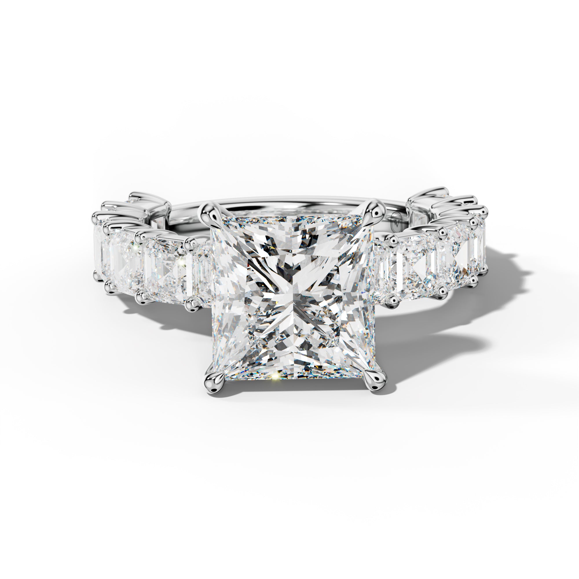 Soleil Princess Cut Engagement Ring With Asscher Side Stones