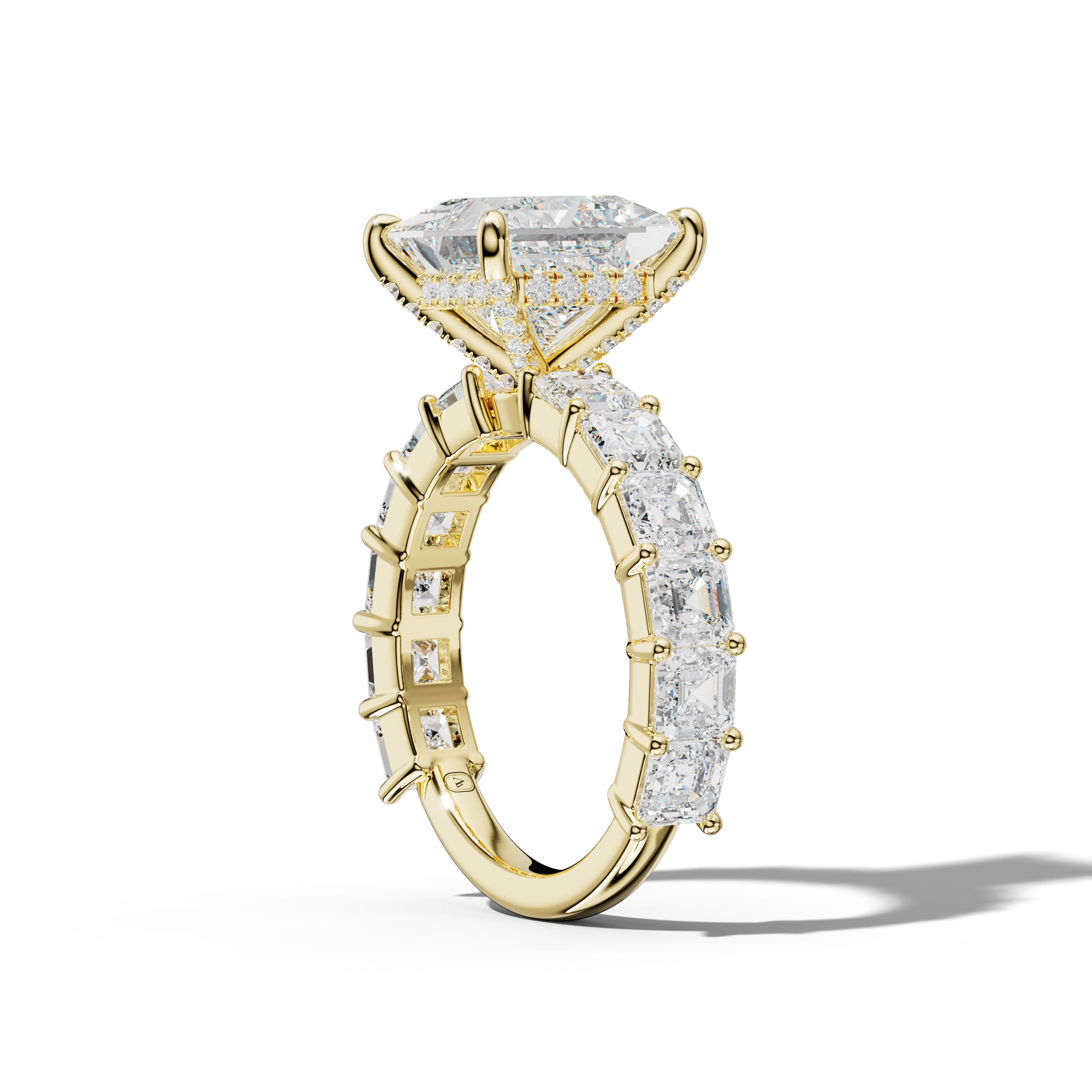 Soleil Princess Cut Engagement Ring With Asscher Side Stones