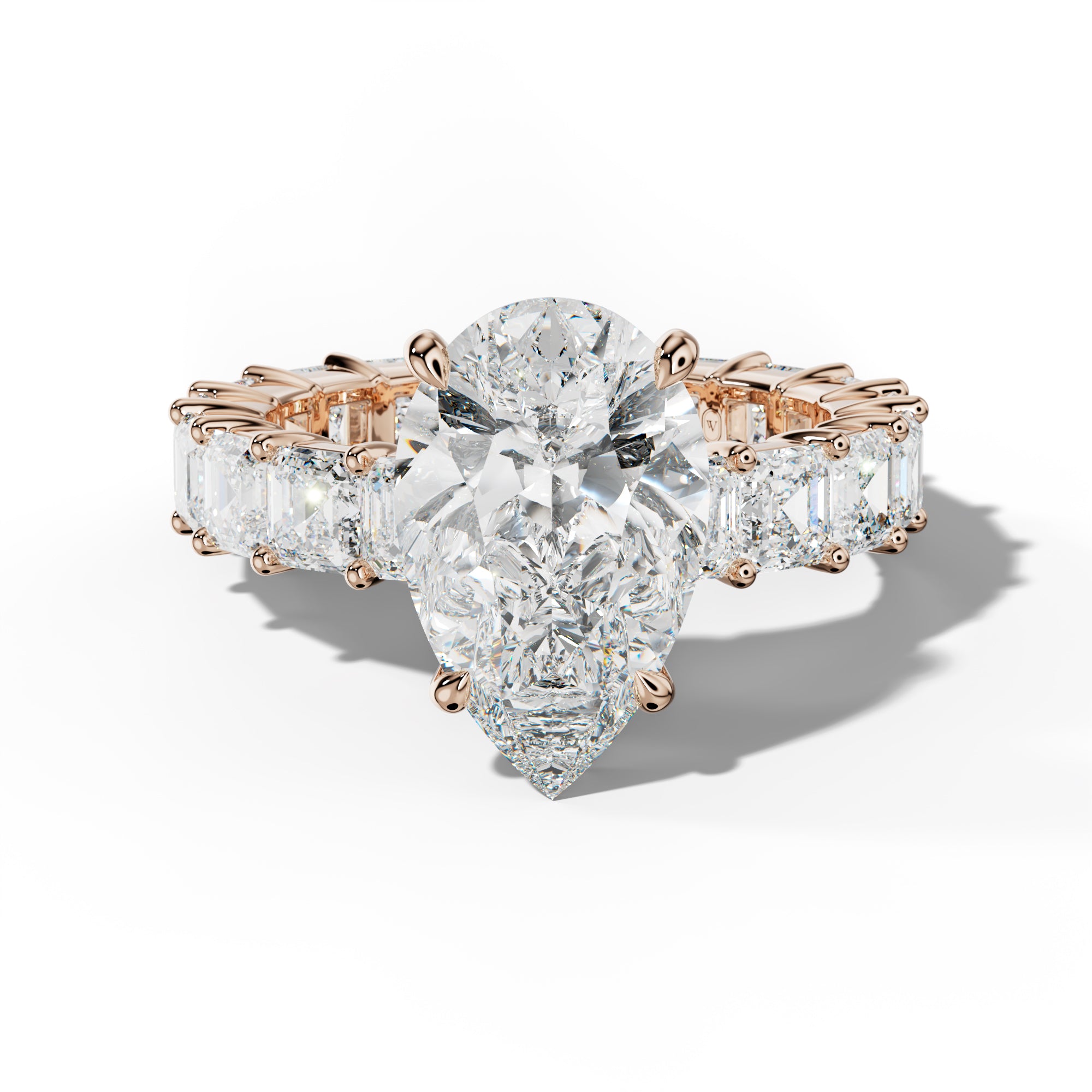 Kiara Pear Shape Engagement Ring With Asscher Side Stones