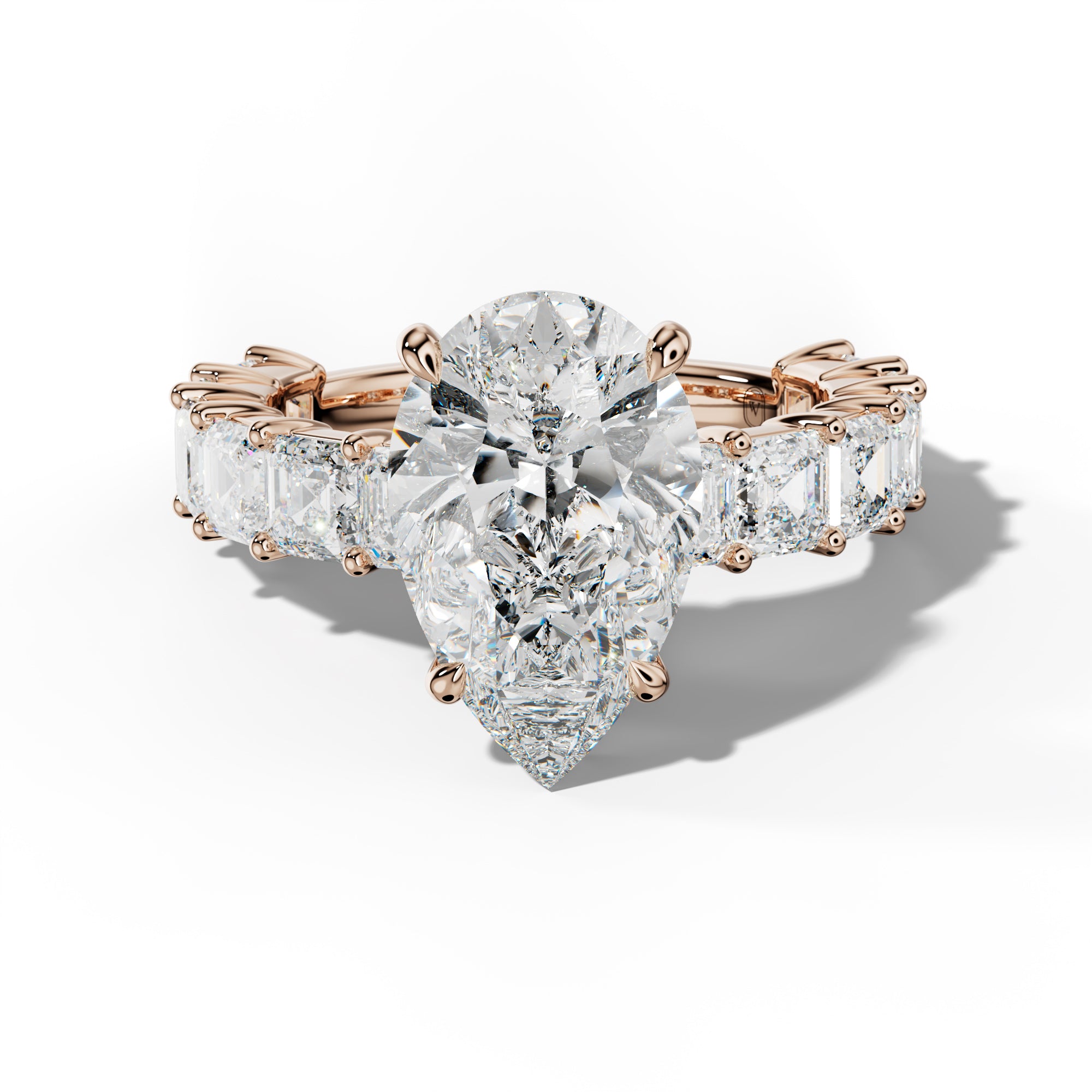 Soleil Pear Shape Engagement Ring With Asscher Side Stones