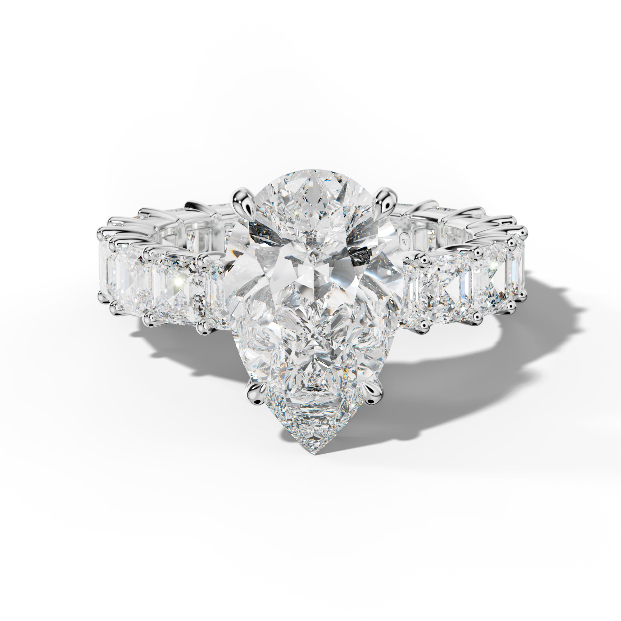 Kiara Pear Shape Engagement Ring With Asscher Side Stones