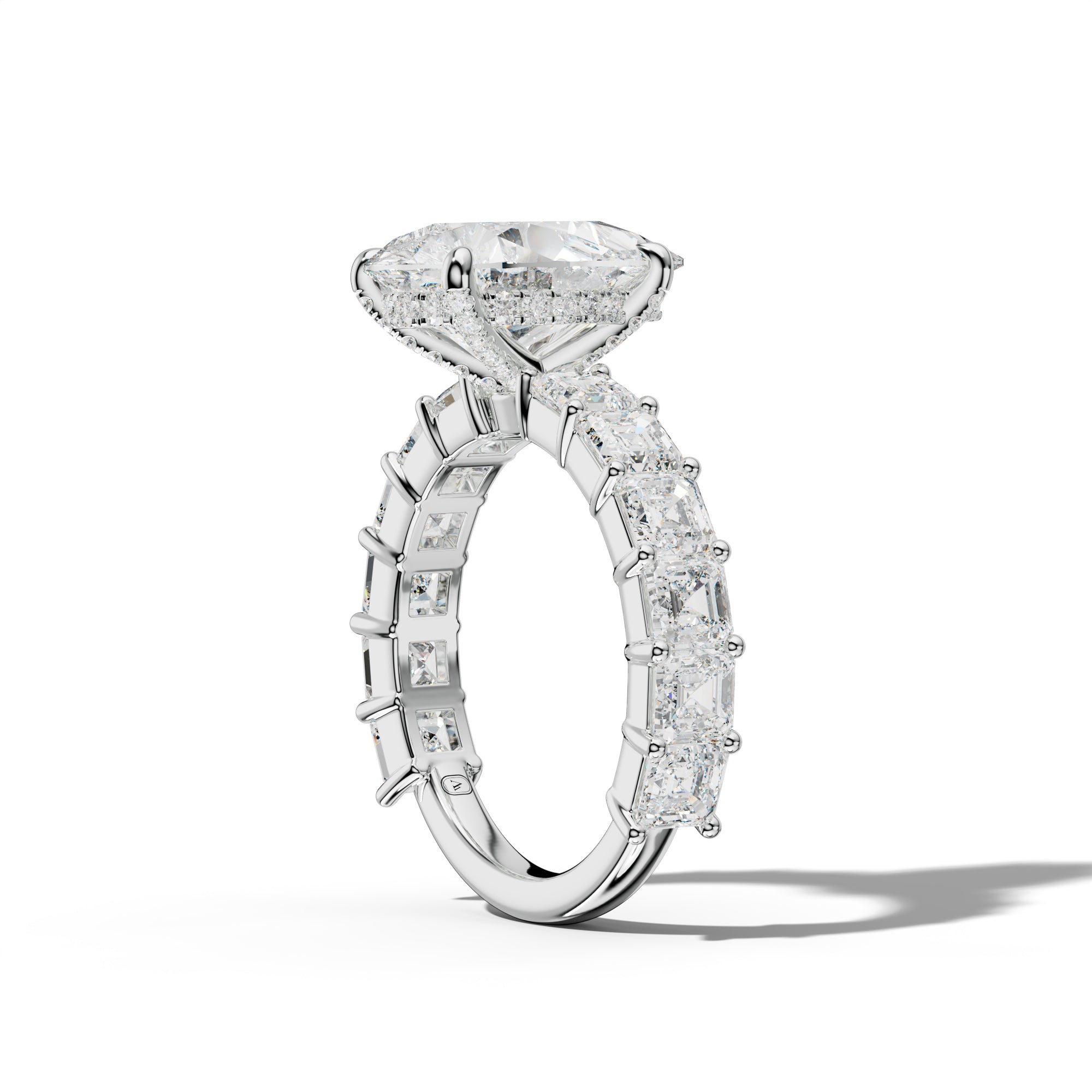 Soleil Pear Shape Engagement Ring With Asscher Side Stones
