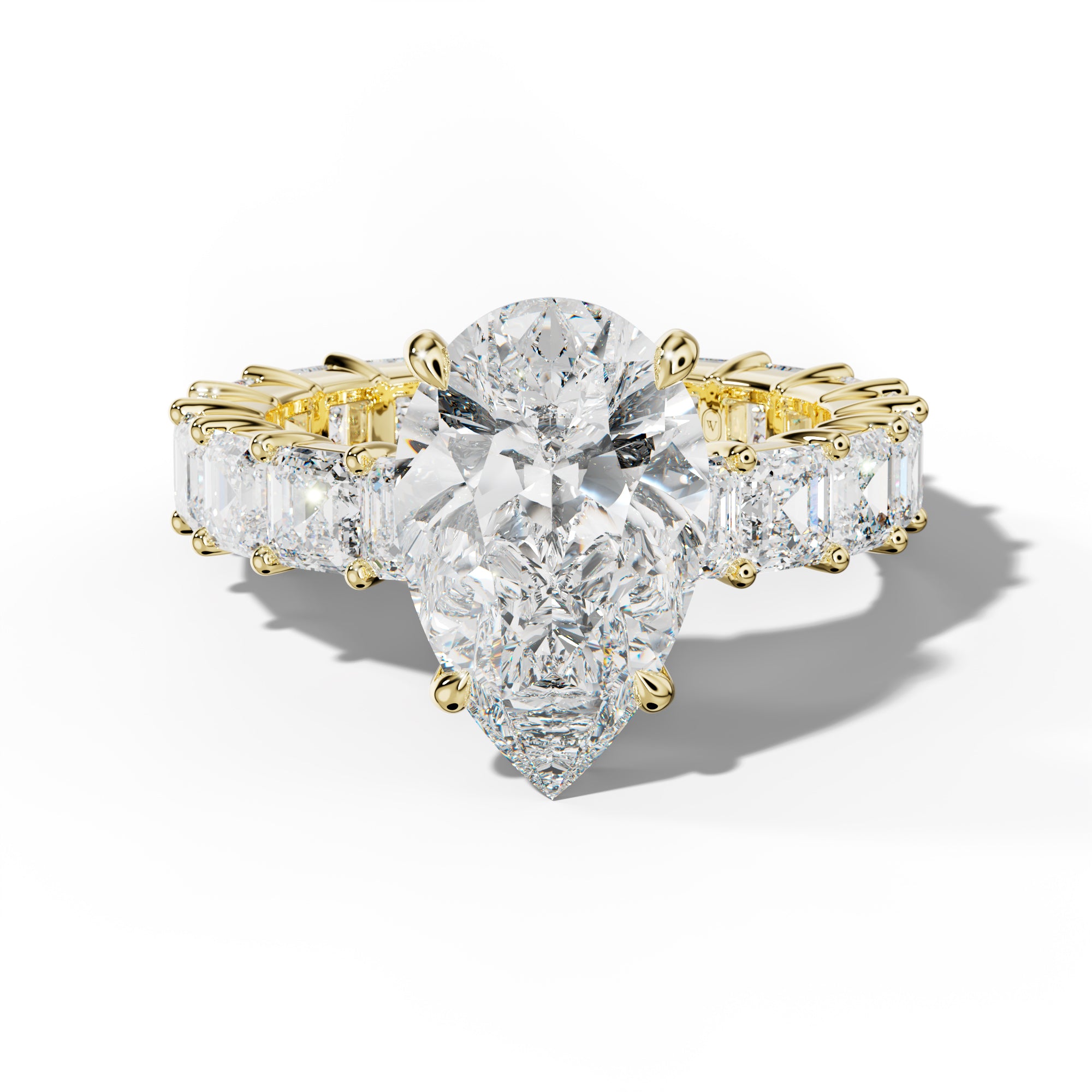 Kiara Pear Shape Engagement Ring With Asscher Side Stones