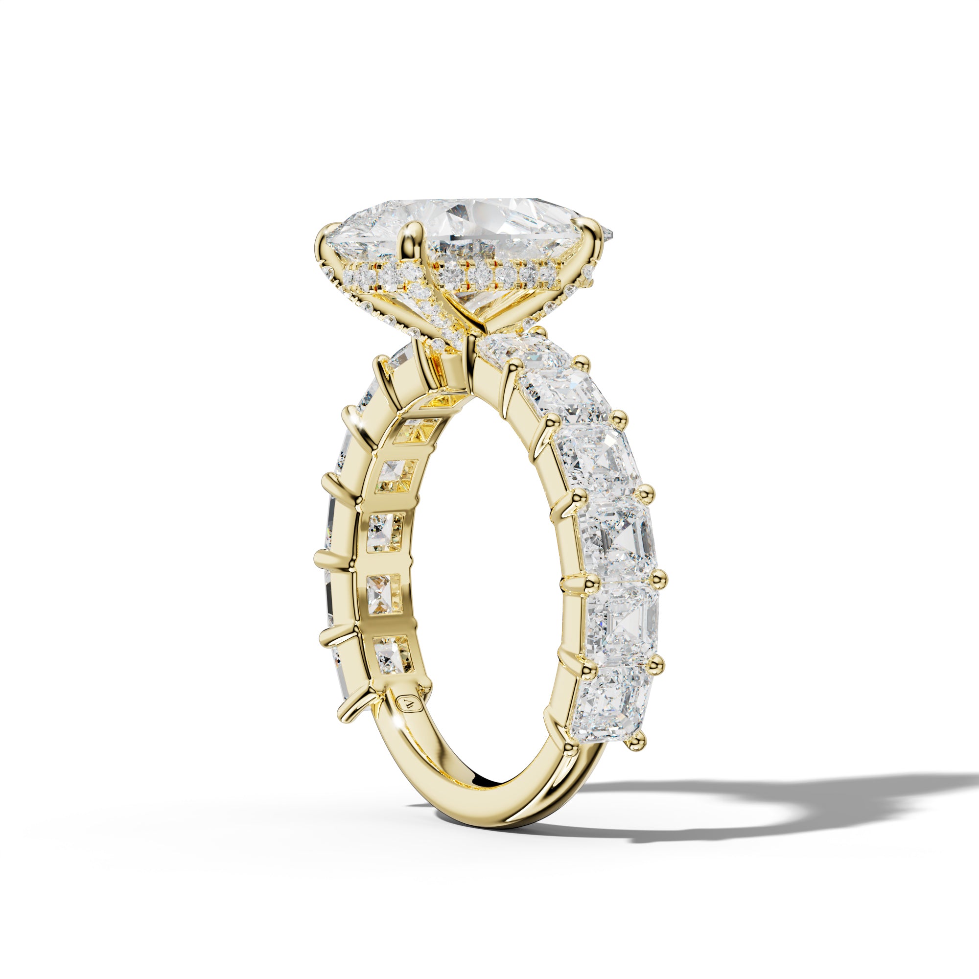Soleil Pear Shape Engagement Ring With Asscher Side Stones