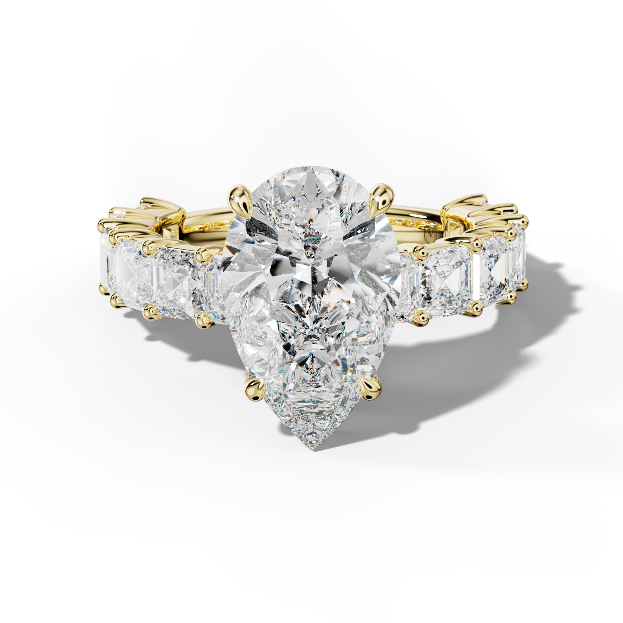 Soleil Pear Shape Engagement Ring With Asscher Side Stones